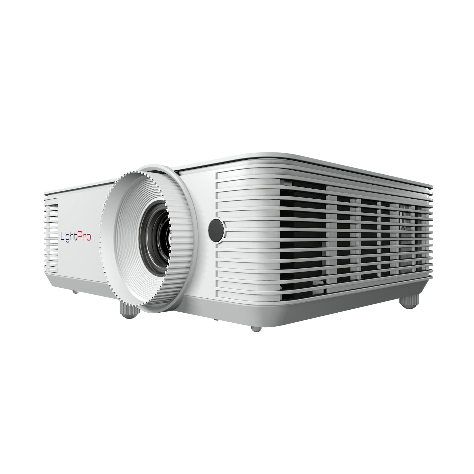 A grey LightPro projector, side view.