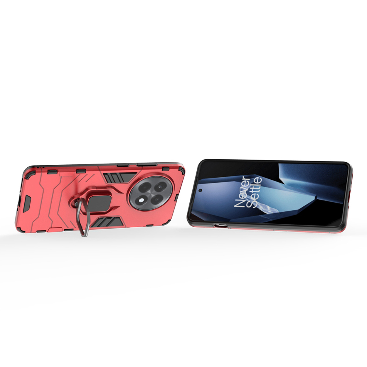 Deux téléphones et une coque, un avec la coque et un autre à côté.