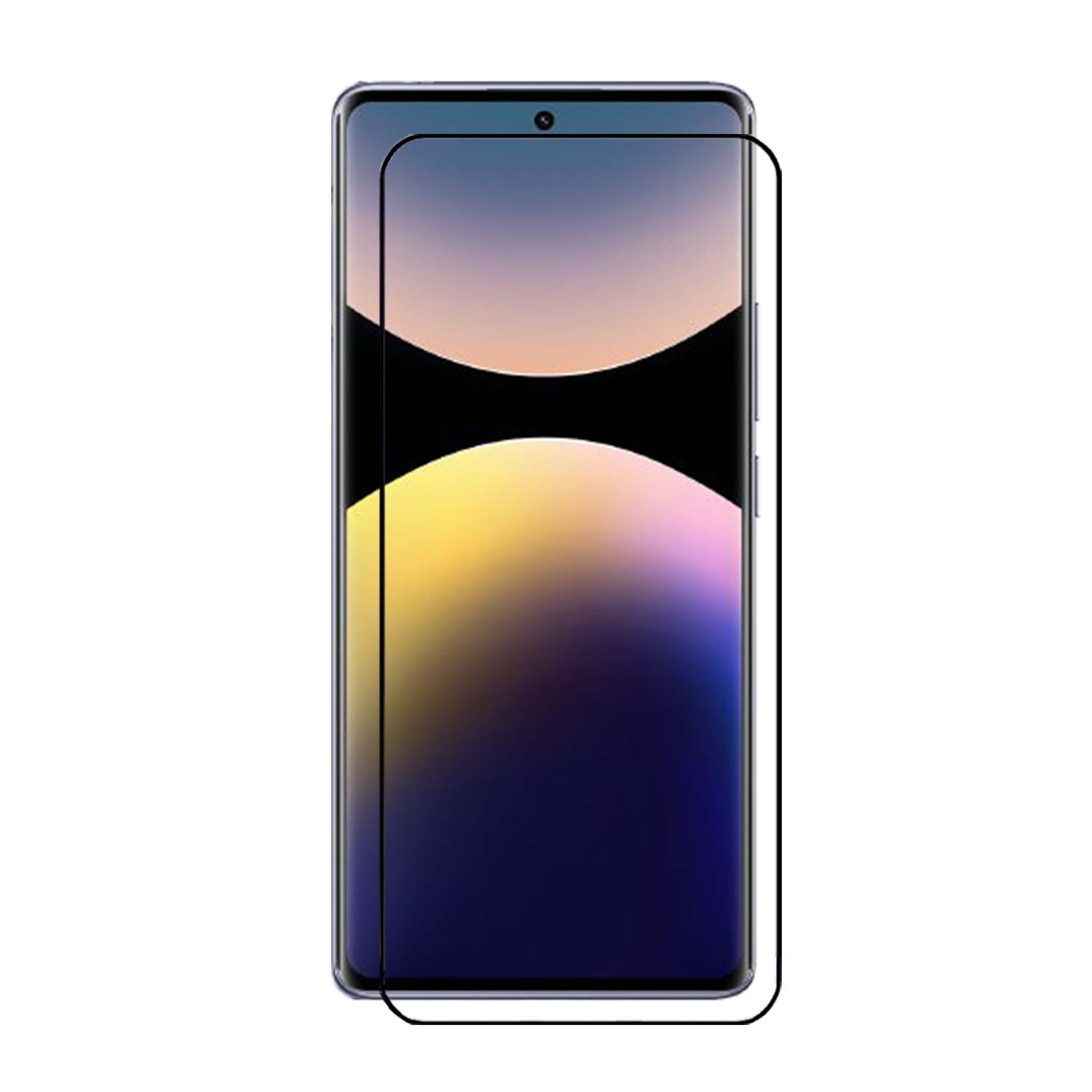 Een smartphone met een aangebrachte schermbeschermer, met een gebogen scherm.