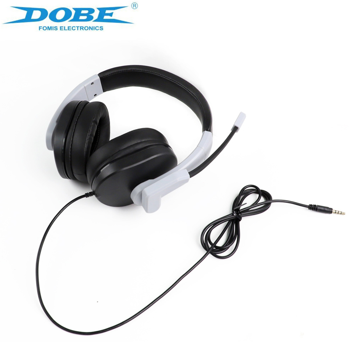 Auriculares DOBE negros y grises con micrófono y conexión por cable.