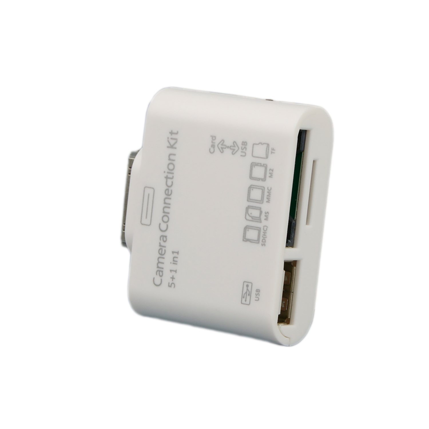 Kit de conexión de cámara blanco con varios puertos y etiquetas.