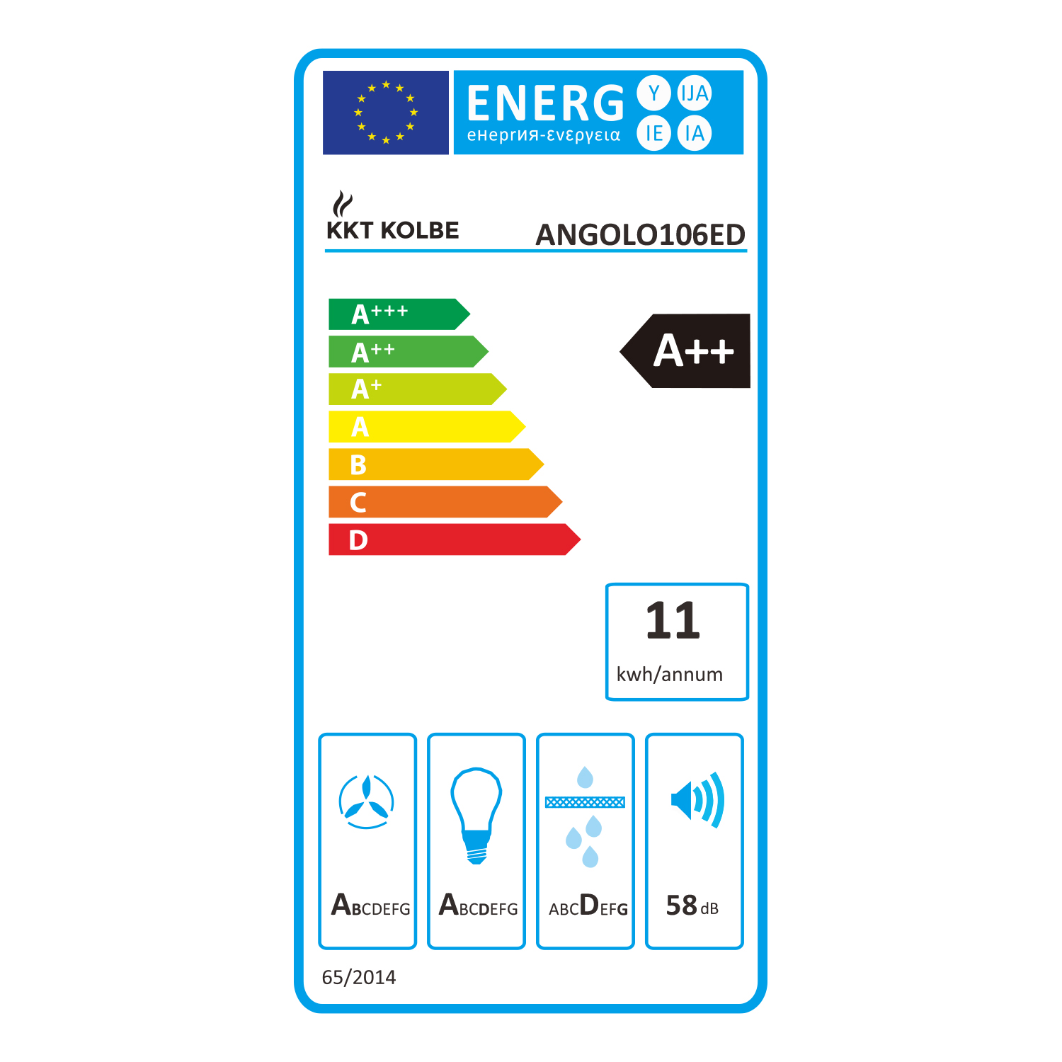 Energielabel für ein KKT KOLBE-Gerät mit A++-Bewertung und 11 kWh pro Jahr.