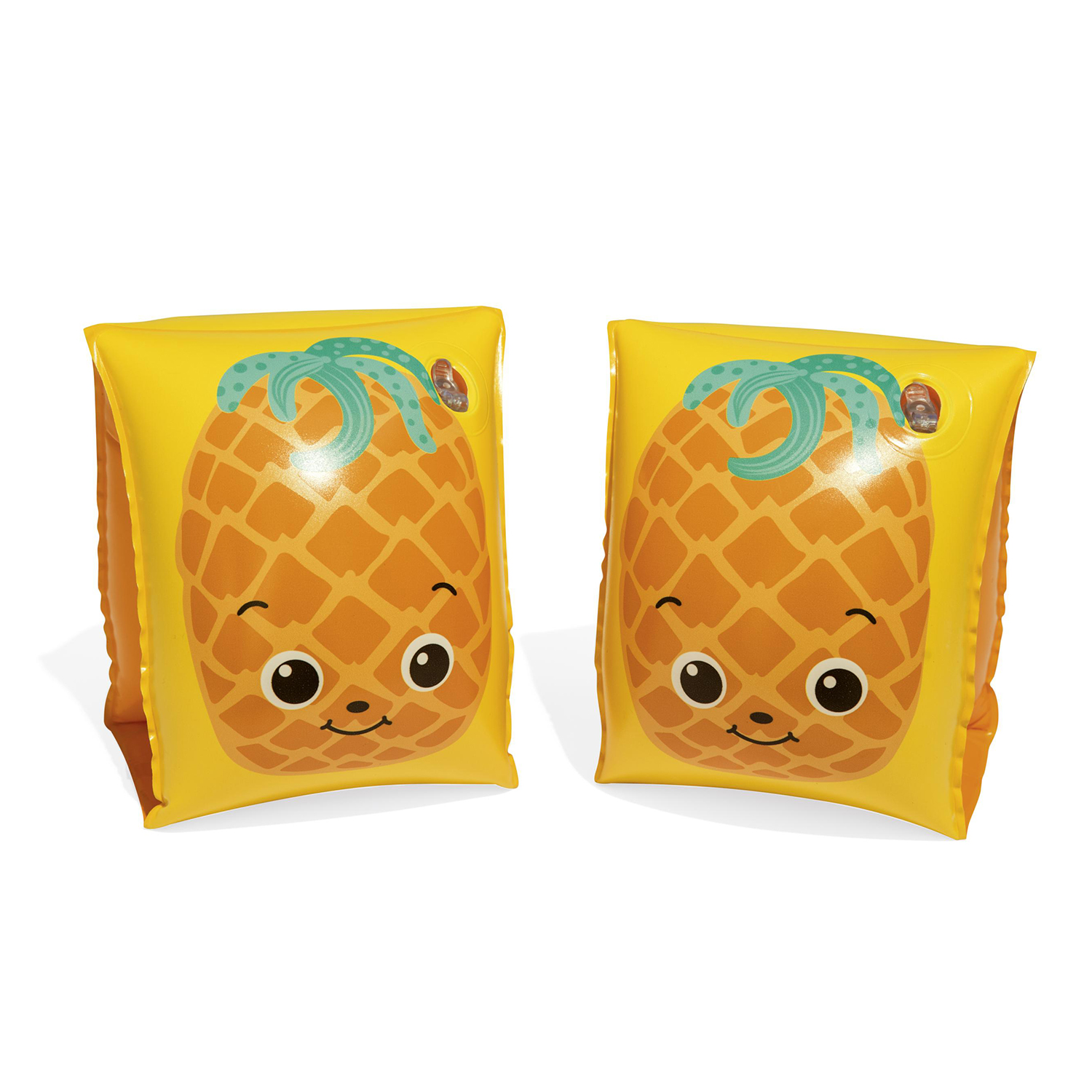 Due braccioli gialli a forma di ananas sorridenti.