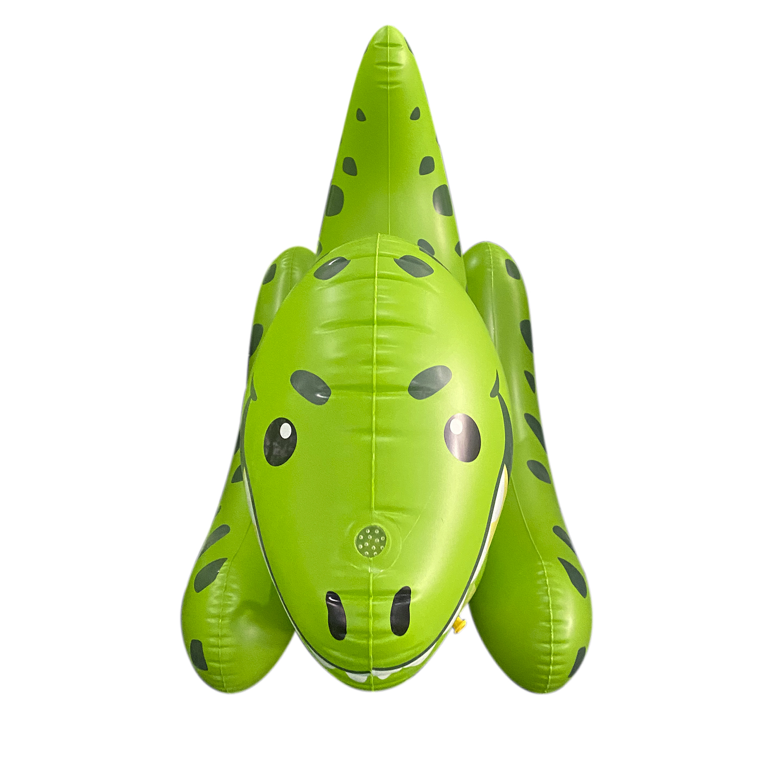 Un juguete de dinosaurio inflable verde.