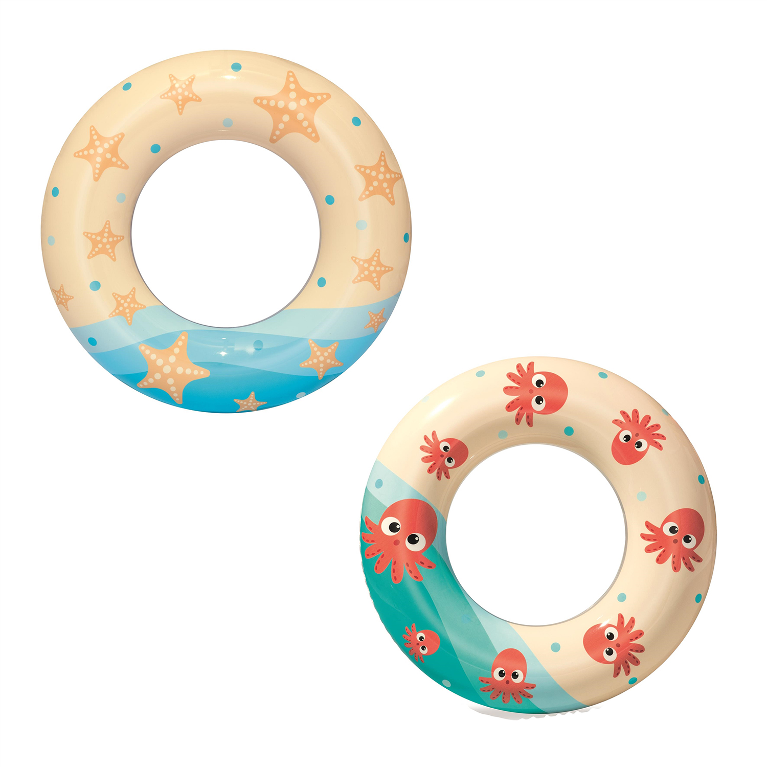 Dos anillos inflables decorados con estrellas y pulpos.