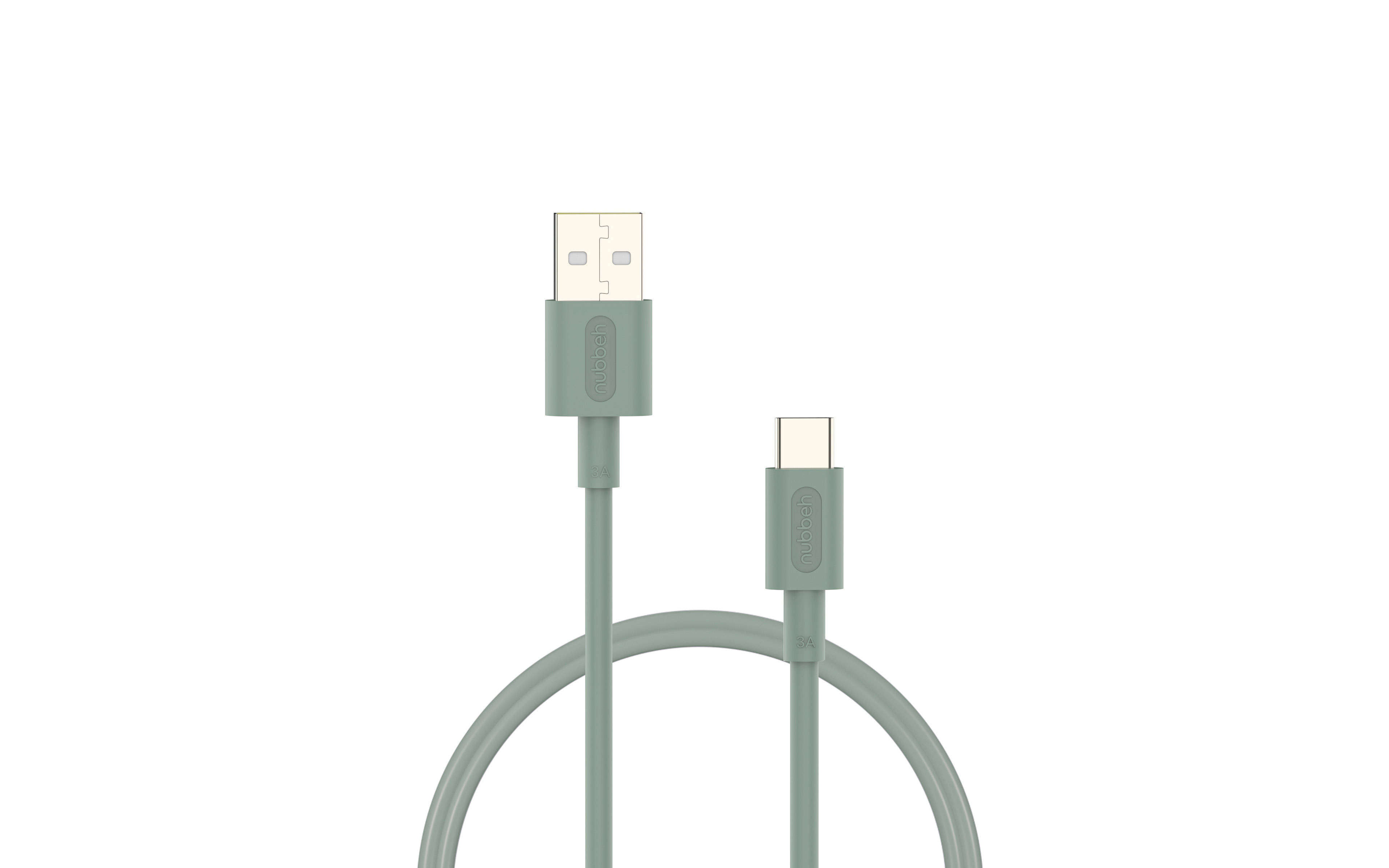 Cable USB-C a USB verde. Ambos extremos son visibles. Fondo blanco.