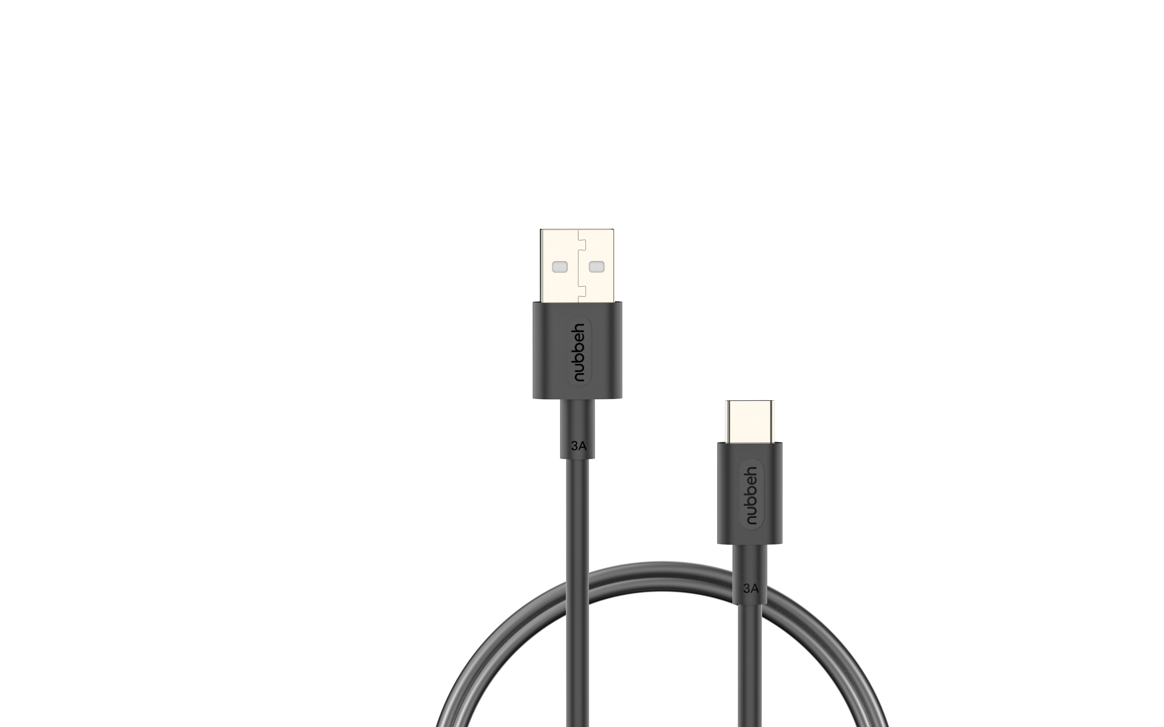 Dos cables USB negros con un conector USB-A y USB-C, sobre fondo blanco.