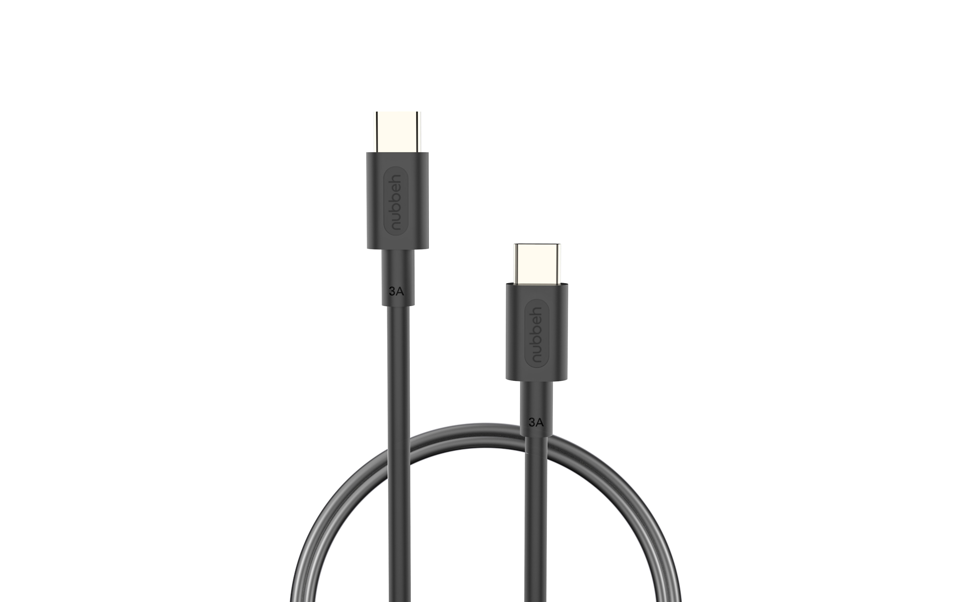 Cable USB-C negro con 'nubbeh' impreso en los conectores.