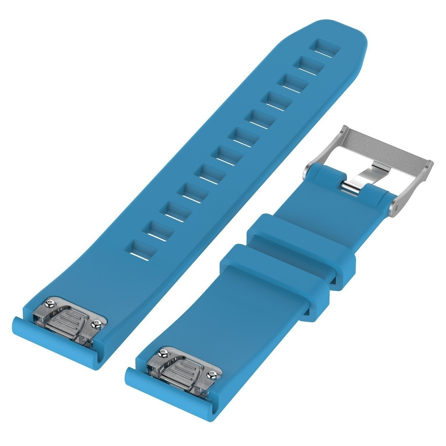 Zwei blaue Silikon-Uhrenarmbänder, eines mit Schnalle.