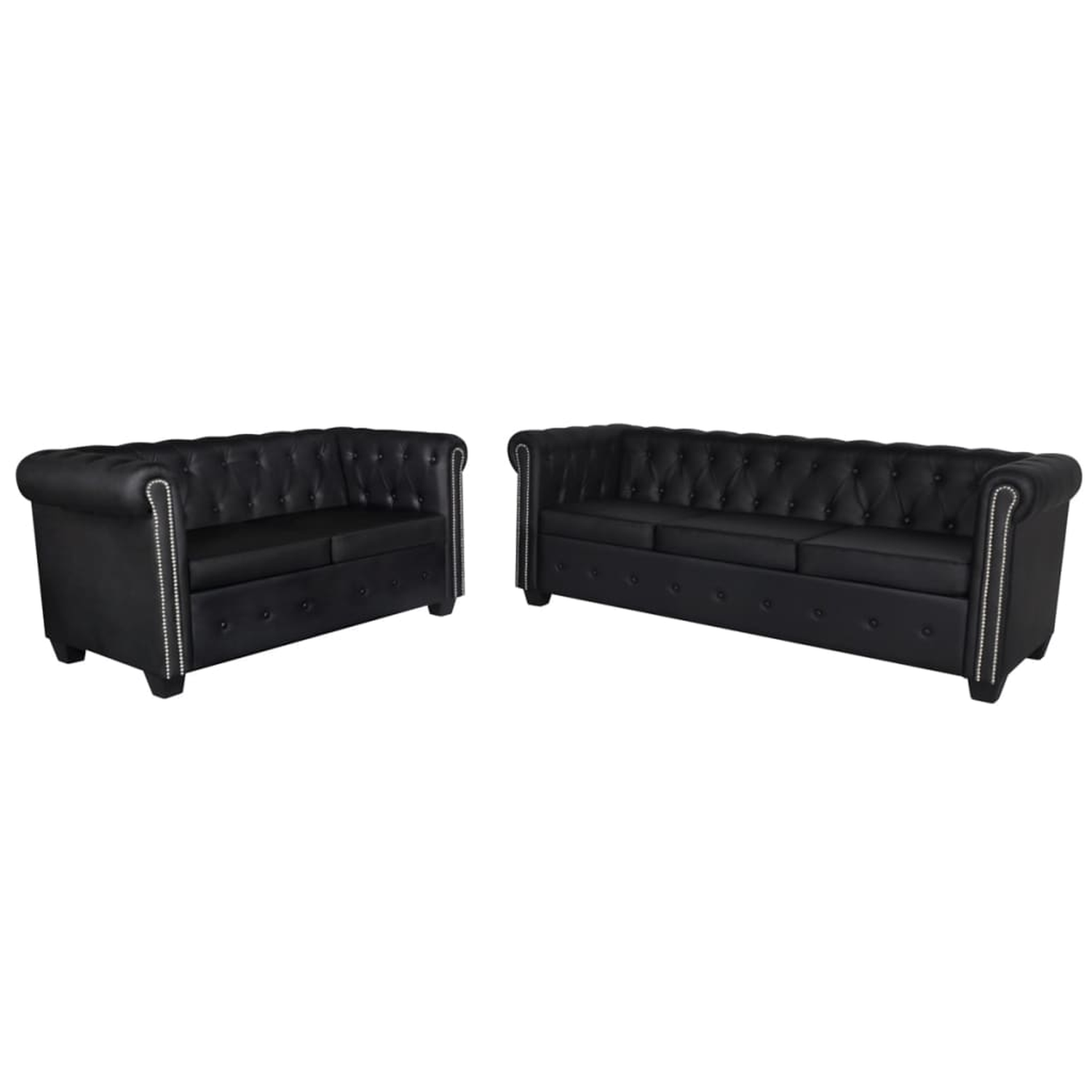 Schwarze Ledersofas.