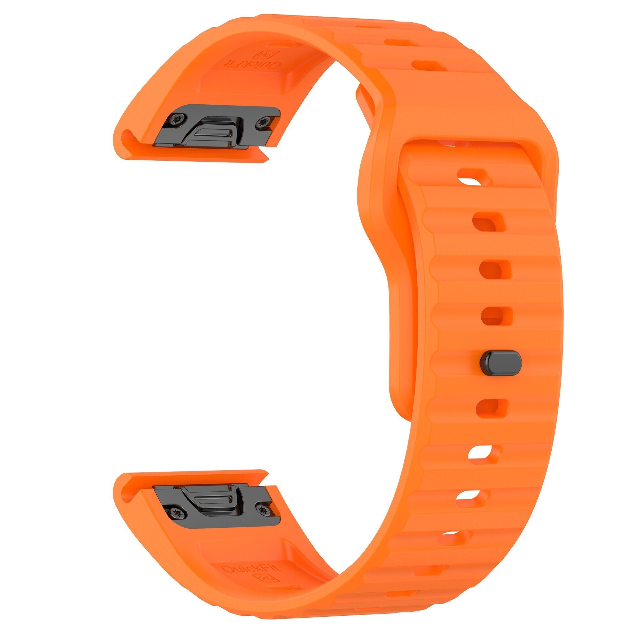 Orangenes Armband mit schwarzem Verschluss.