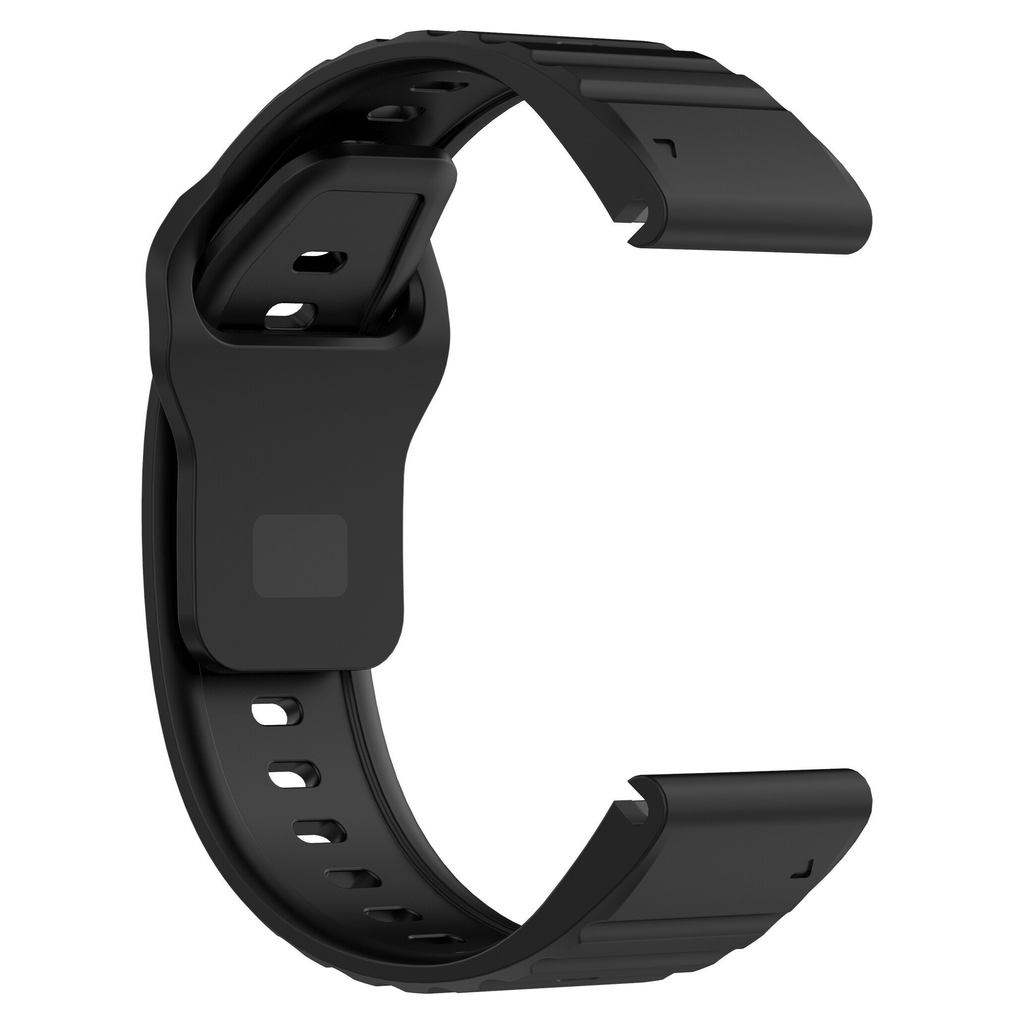 Schwarzes Uhrenarmband mit Schnalle, C-förmig.