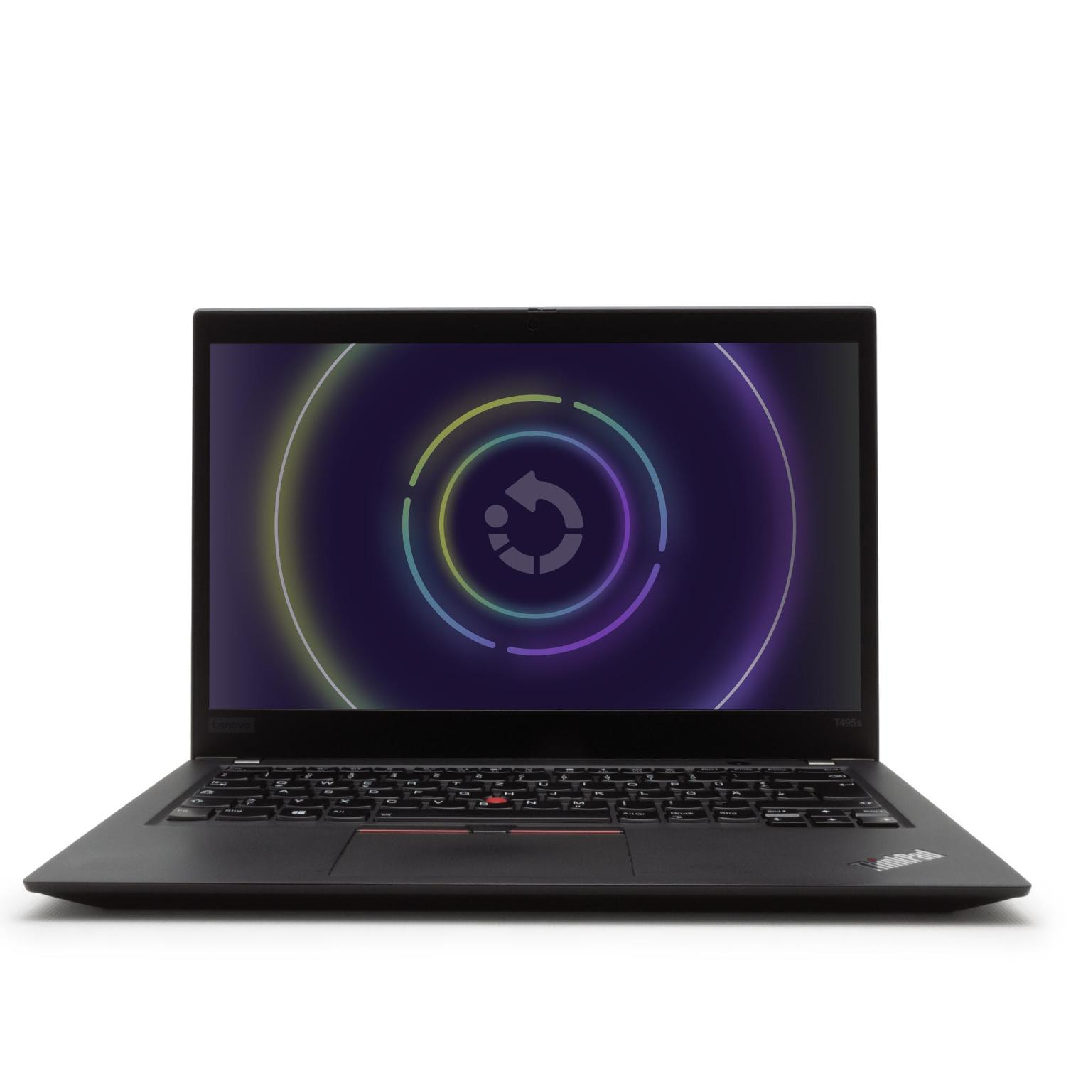Ein schwarzer Laptop auf weißem Untergrund, mit Ladesymbol auf dem Bildschirm.