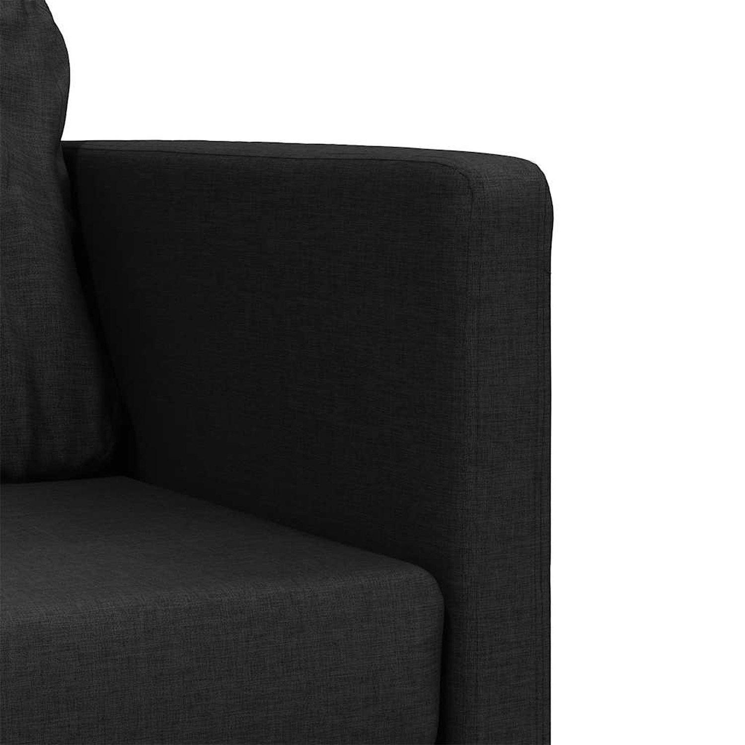 Nahaufnahme einer schwarzen Stoffsofa-Armlehne.