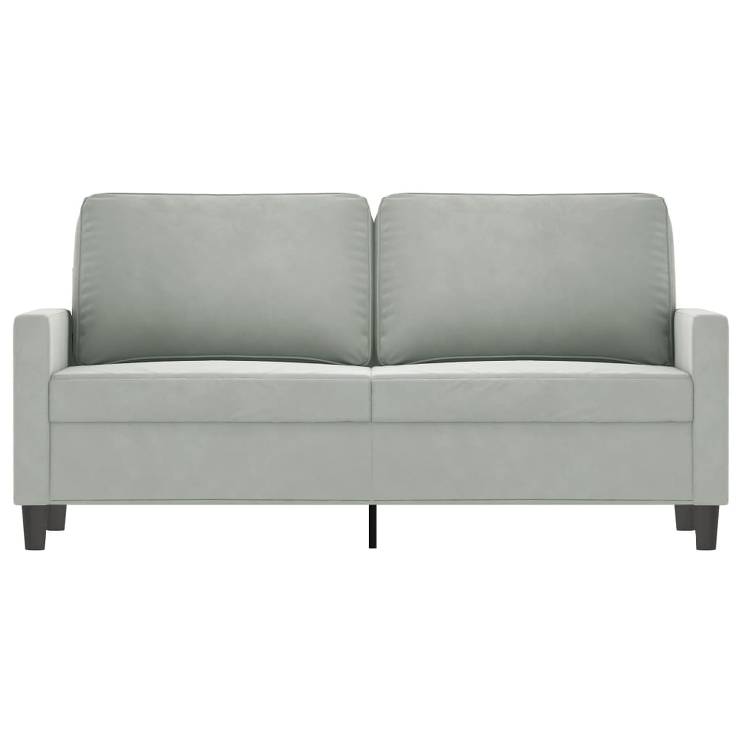 Hellgraues Zweisitzer-Sofa auf weißem Hintergrund.