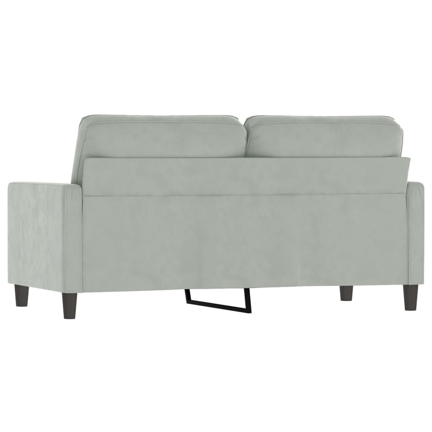 Rückansicht eines hellgrauen Sofas mit schwarzen Beinen.