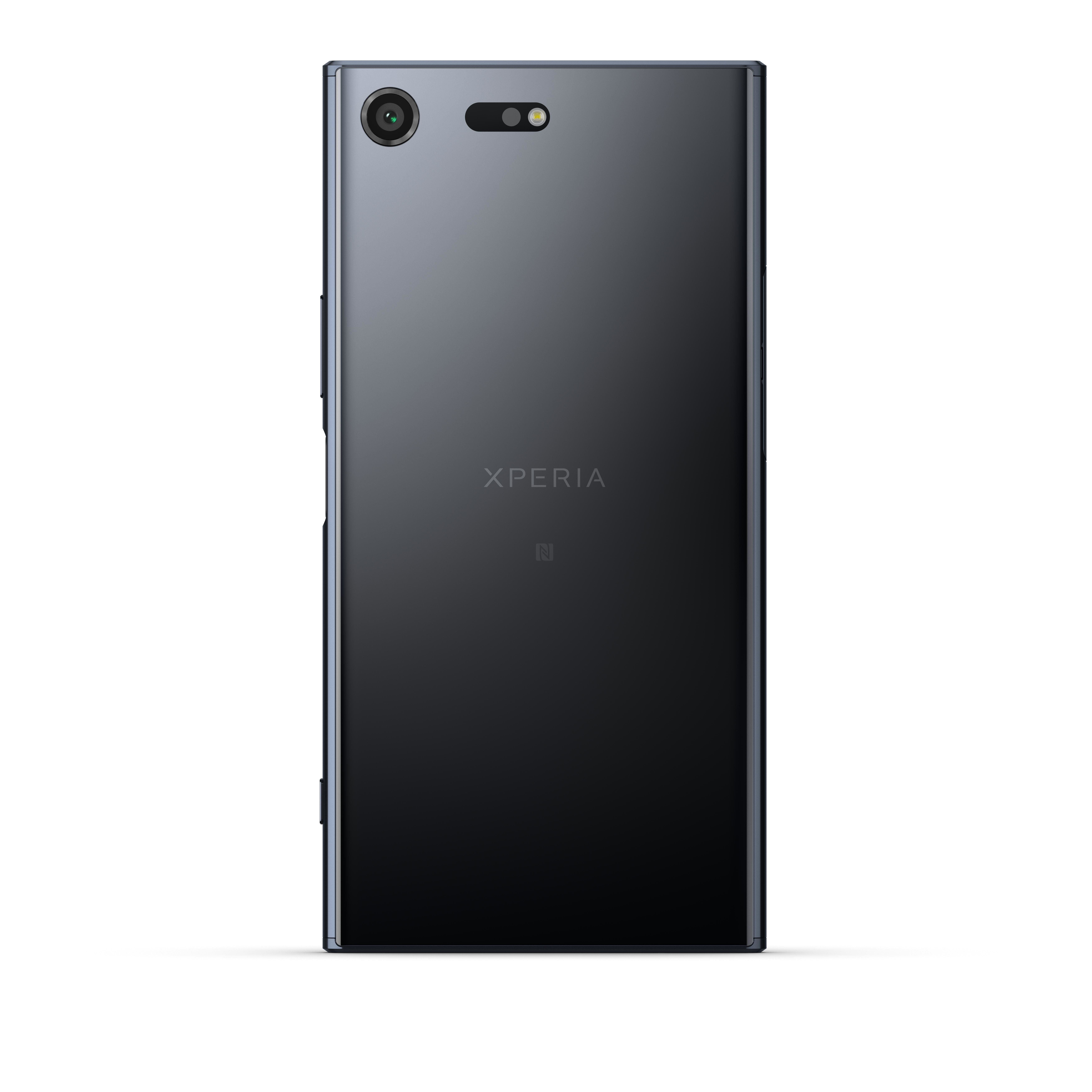 Czarny telefon Sony Xperia, widok z tyłu, pokazujący aparat i logo Xperia.