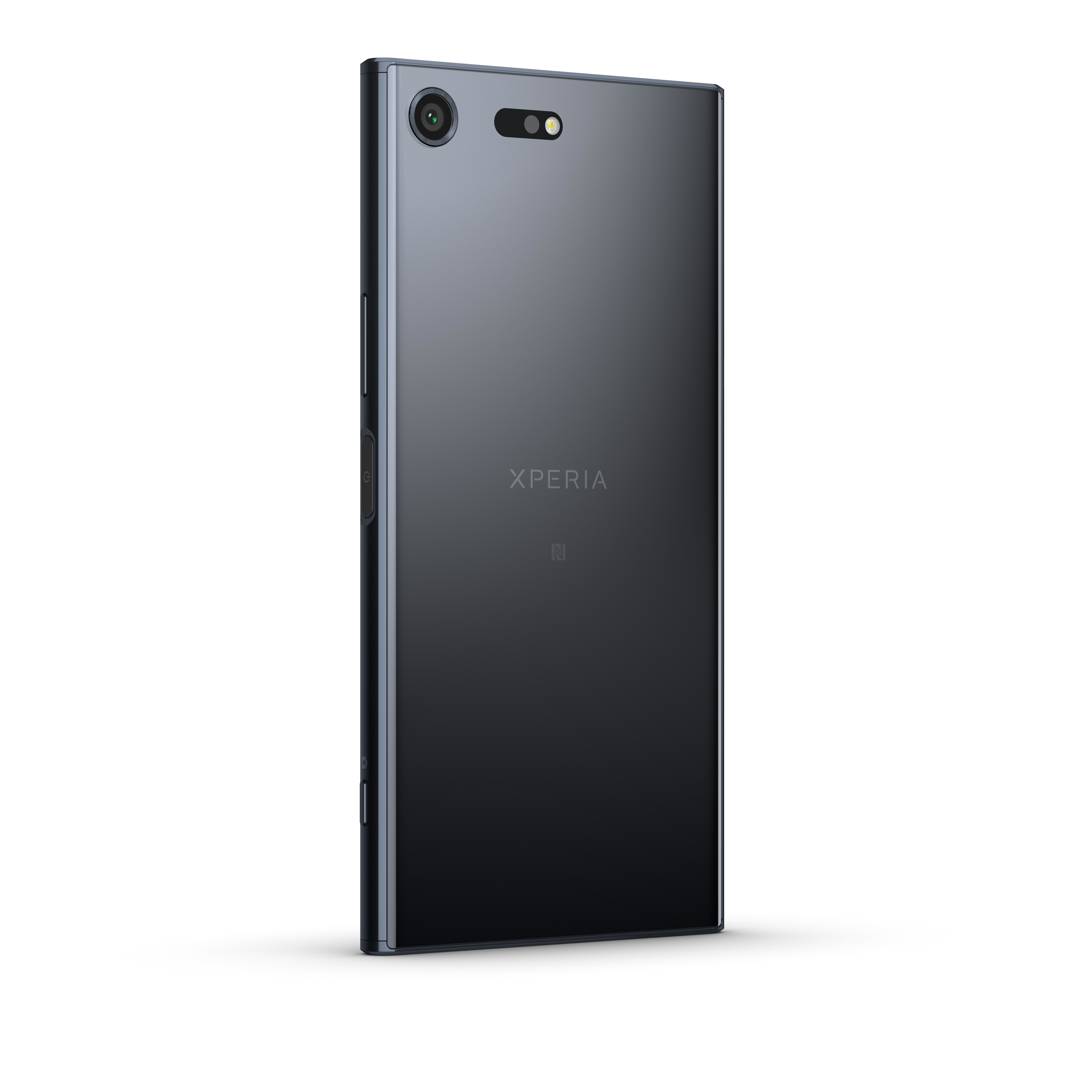 Czarny telefon Sony Xperia z dwoma aparatami i logo Xperia.