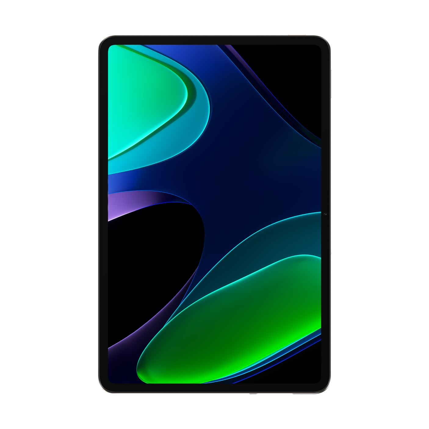 Ein Tablet mit großem Bildschirm, der ein abstraktes, farbenfrohes Bild zeigt.