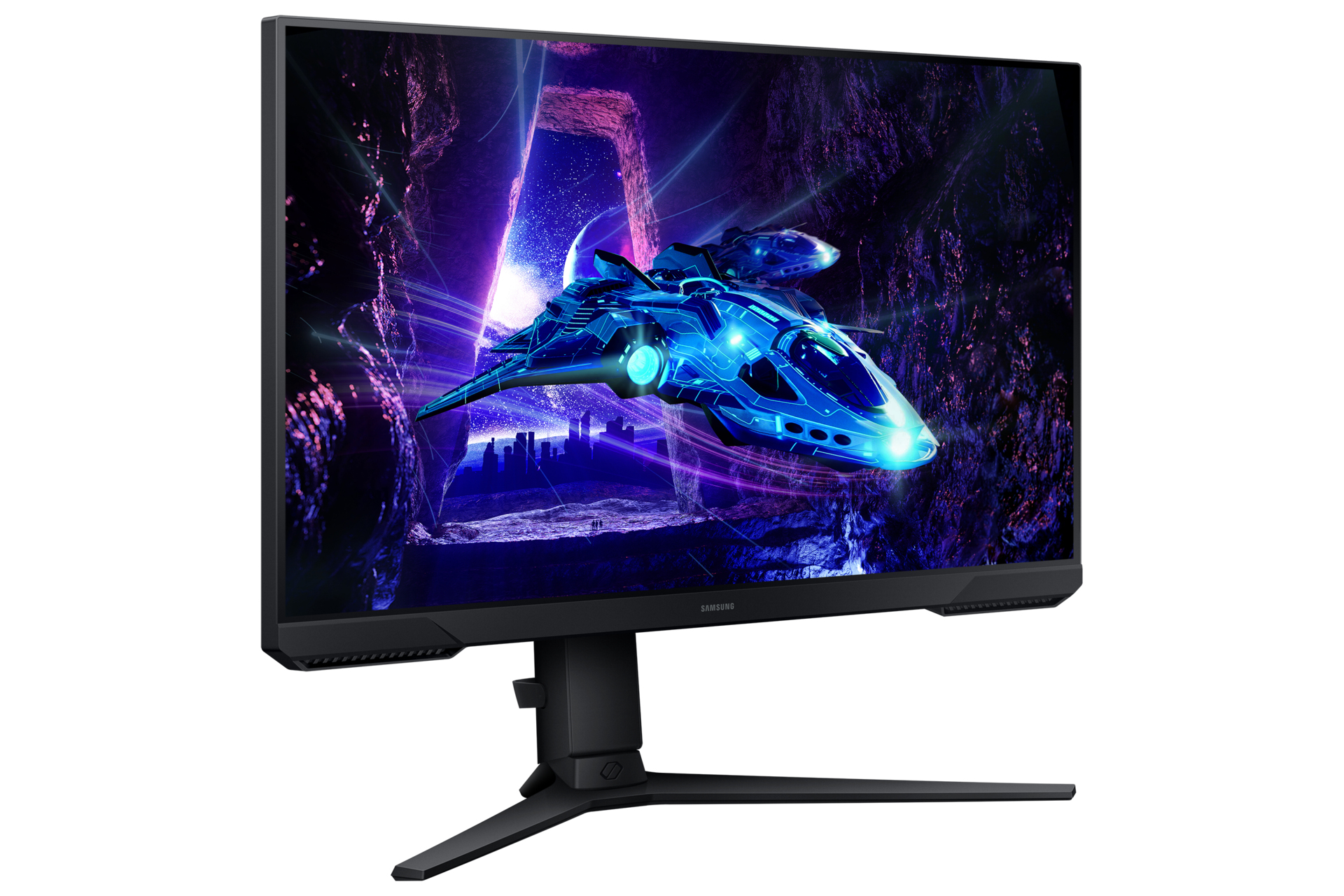 Un'etichetta energetica per un monitor Samsung, che mostra la classe di efficienza energetica F e le specifiche.