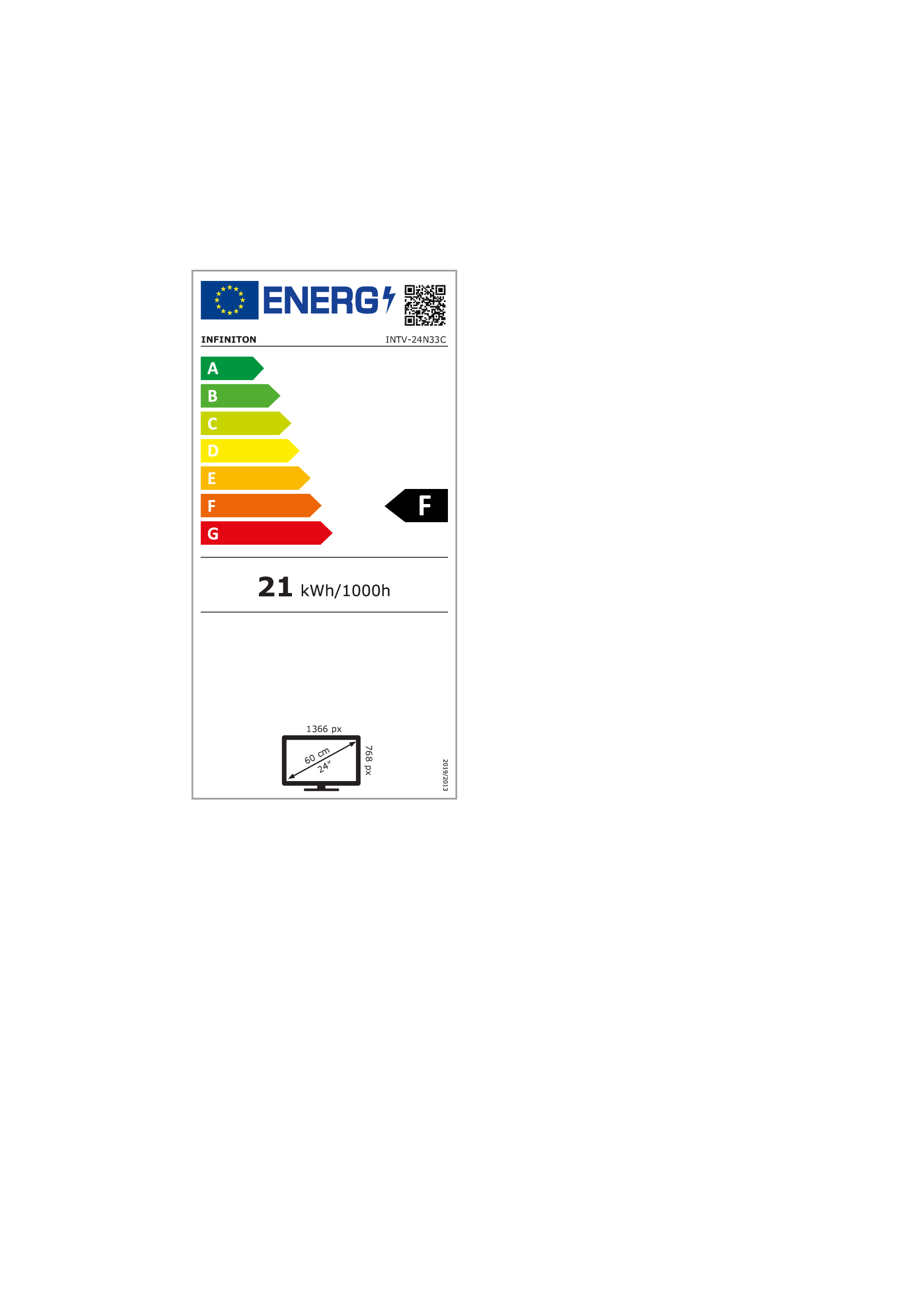 Una etiqueta energética con datos de eficiencia para una pantalla de televisión.
