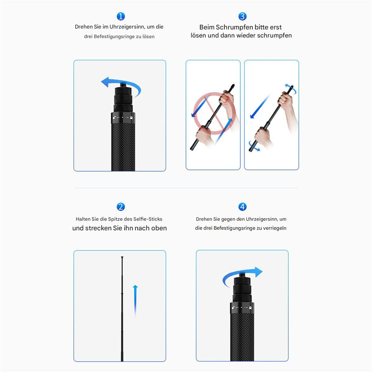 Anweisungen zur Montage eines Selfie-Sticks.