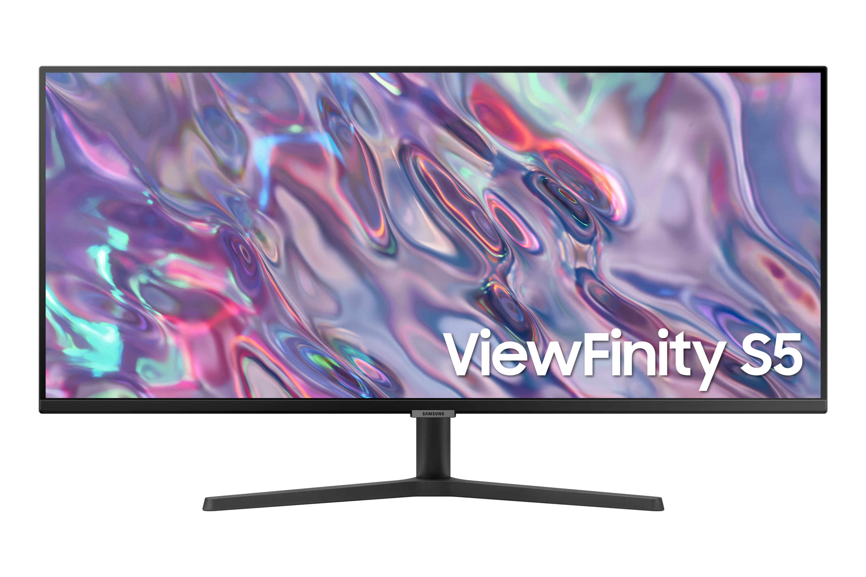 Monitor Samsung con schermo ampio, cornice nera e logo ViewFinity S5.
