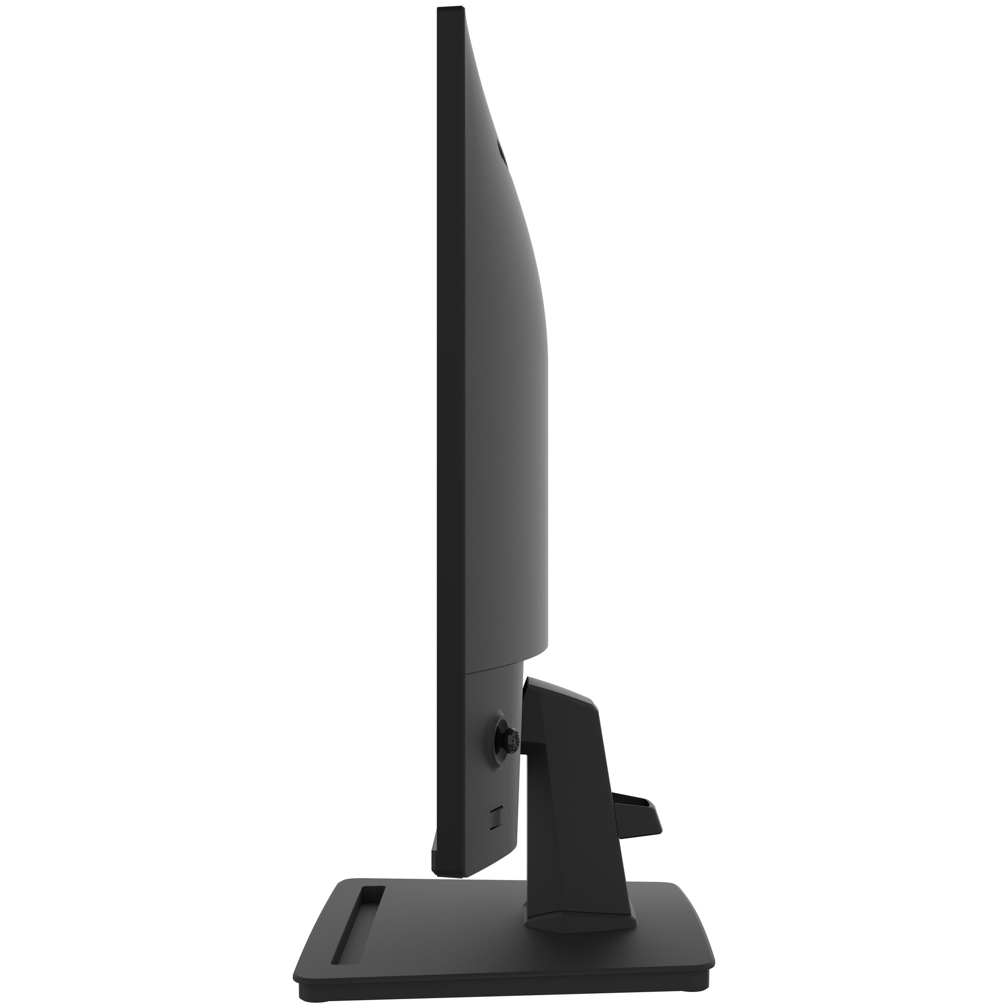 Black monitor profile view, showing the side and the stand.