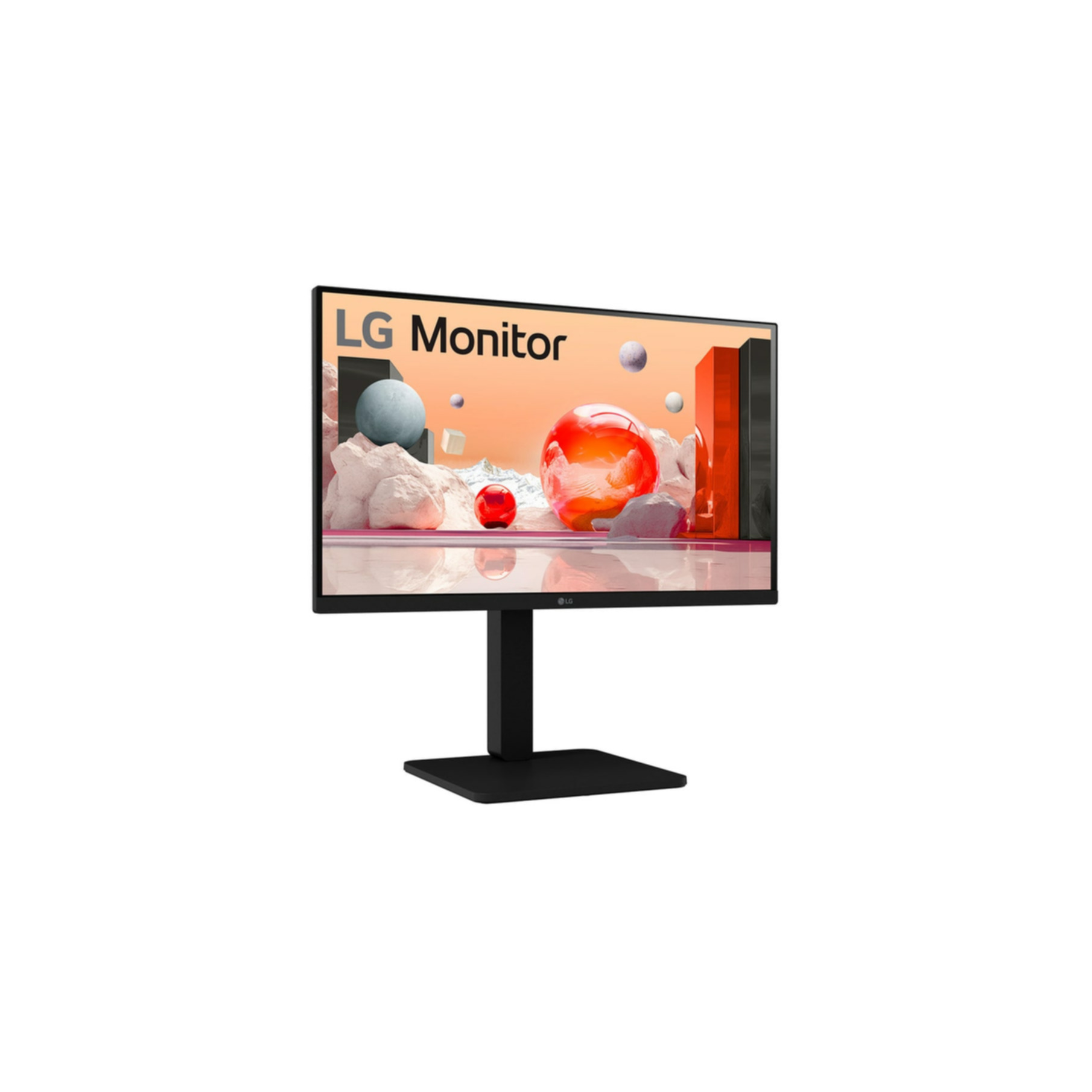 Monitor LG z kolorowym, abstrakcyjnym obrazem na ekranie.