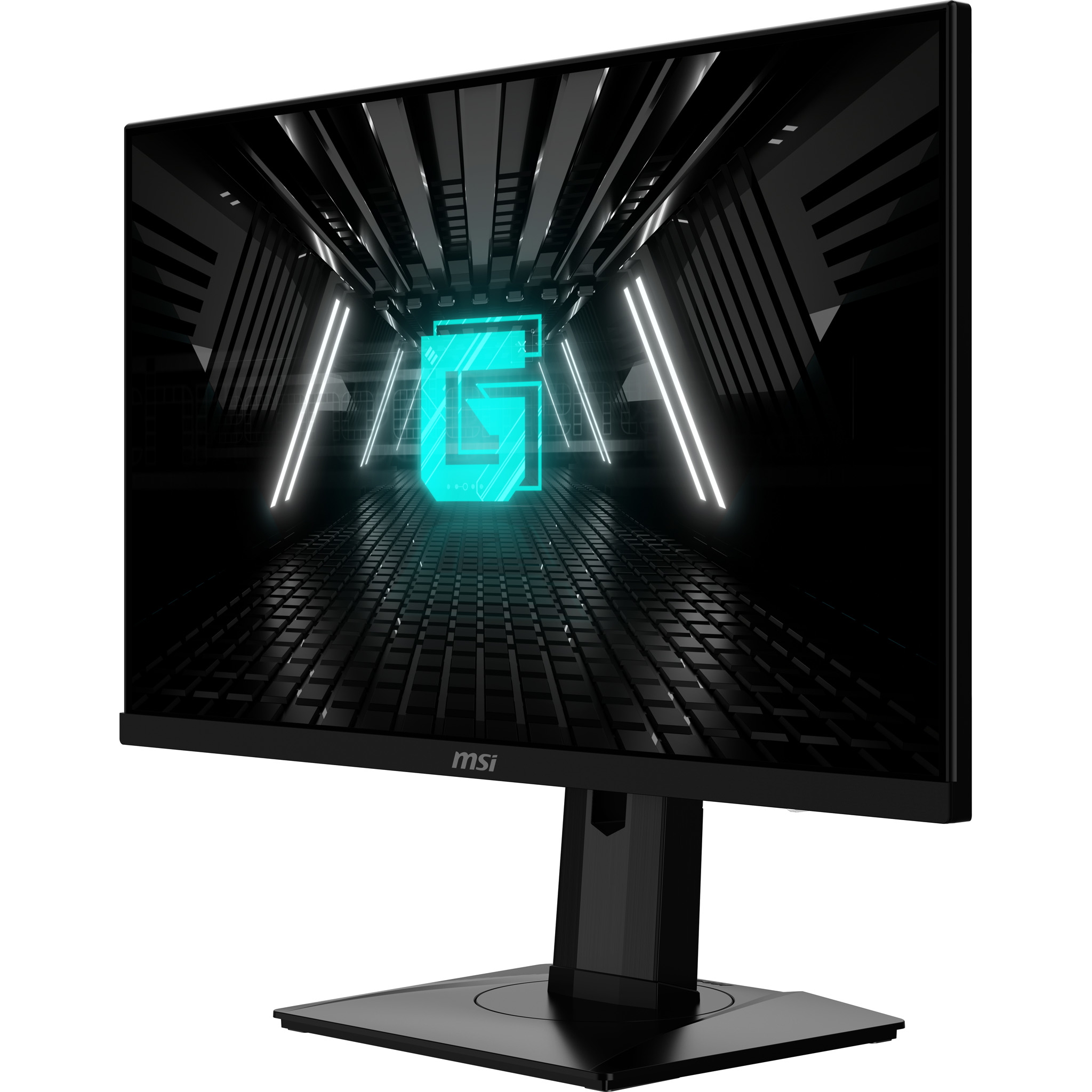 Un monitor de computadora muestra una escena de juego. El monitor está en un soporte negro.