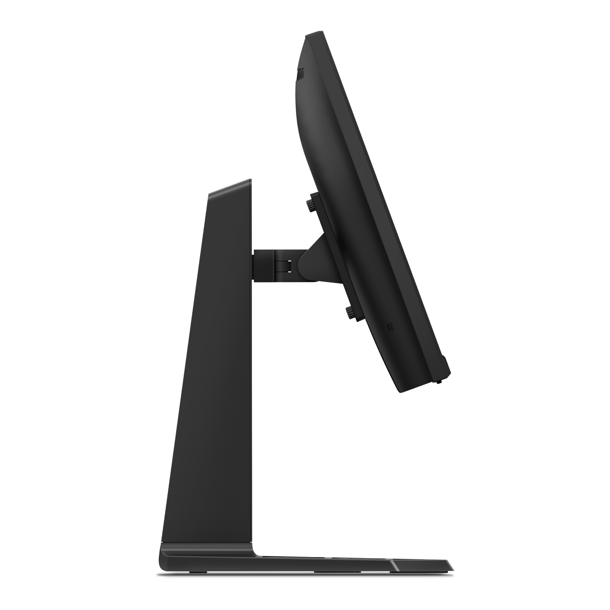 Czarny monitor Lenovo stoi na białej powierzchni.