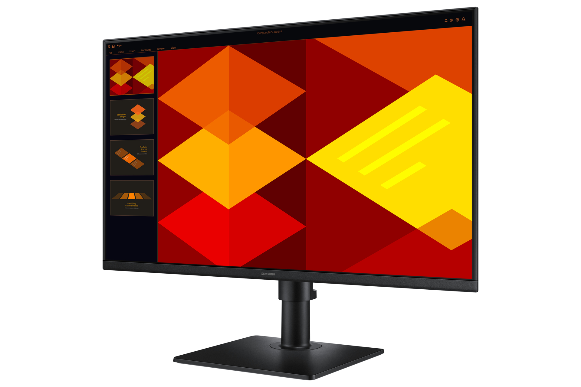 Un monitor nero mostra un design geometrico colorato.