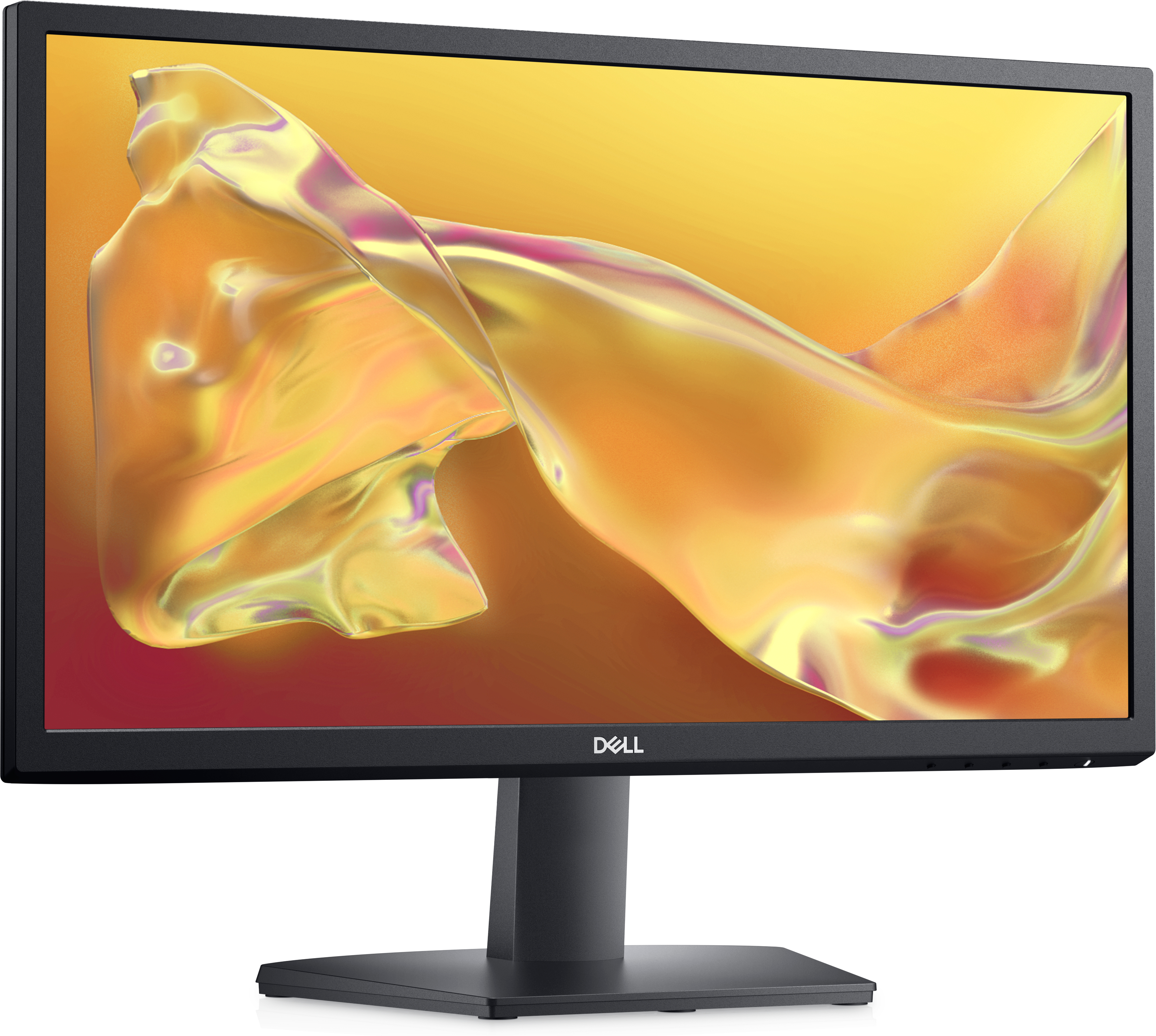 Monitor Dell con un fondo abstracto colorido en la pantalla. El monitor es negro.