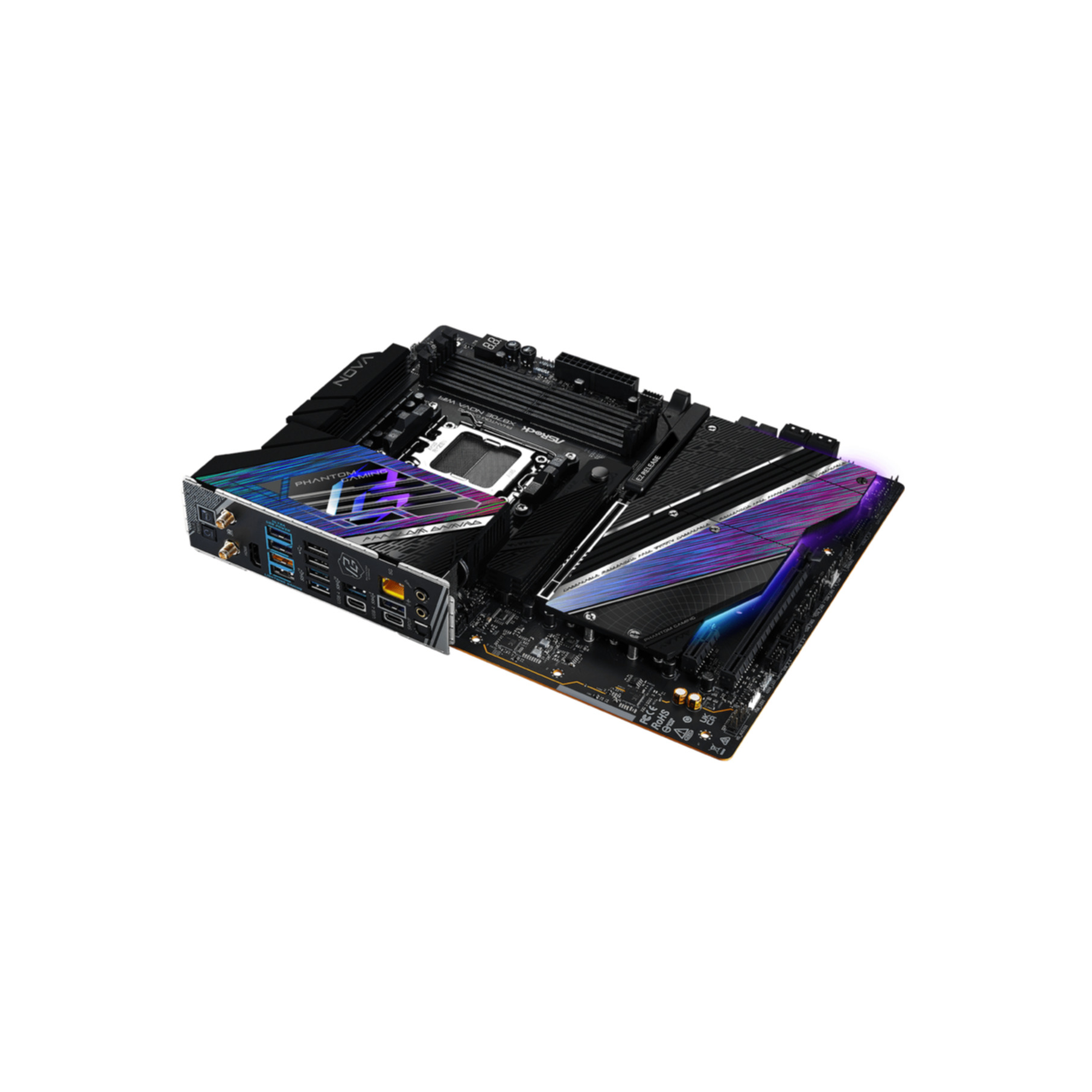 Płytka obwodu drukowanego płyty głównej z różnymi komponentami, widok z góry.