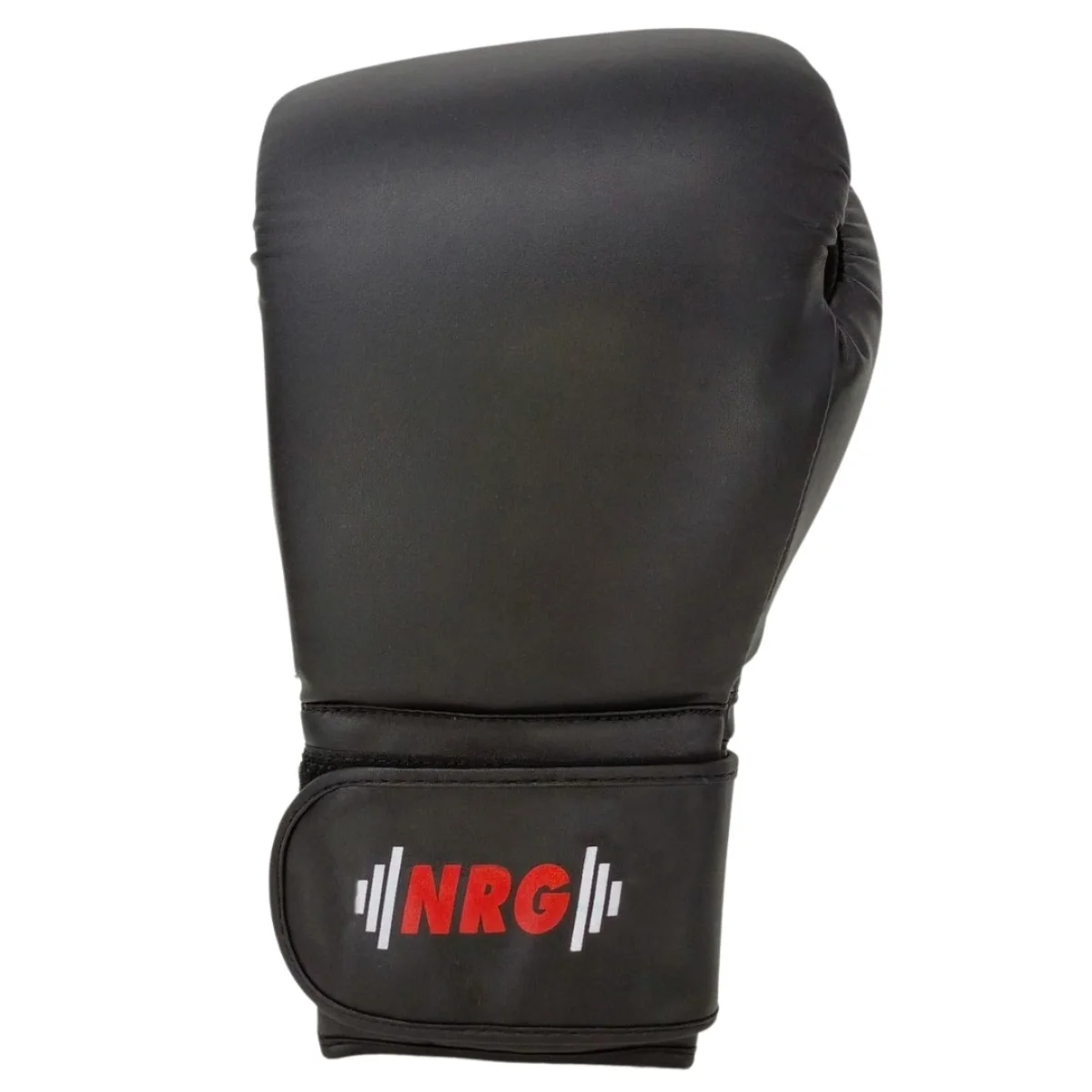 A black boxing glove with the word NRG and a dumbbell icon on the wrist strap.