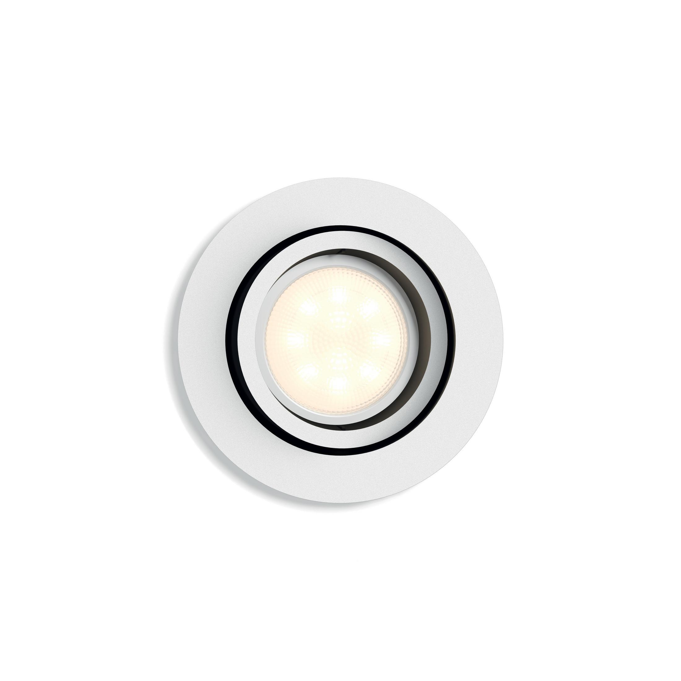 Une lumière de plafond encastrée blanche avec une source de lumière centrale.