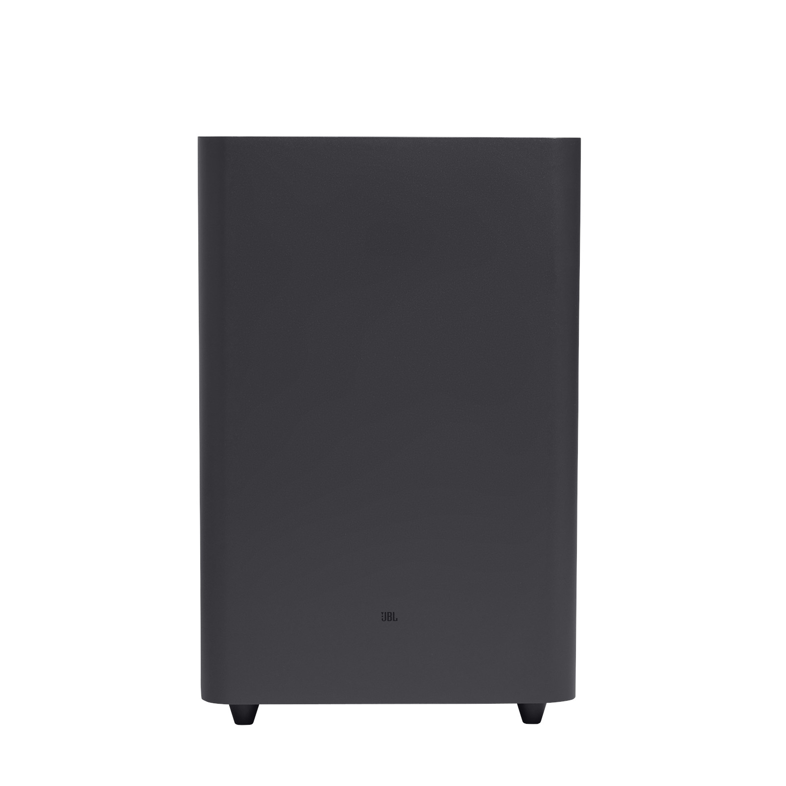 Zwarte rechthoekige soundbar met JBL-logo onderaan.