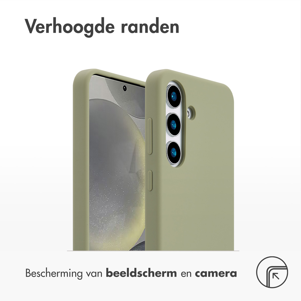 Custodia verde su un telefono. I bordi rialzati proteggono schermo e fotocamera.