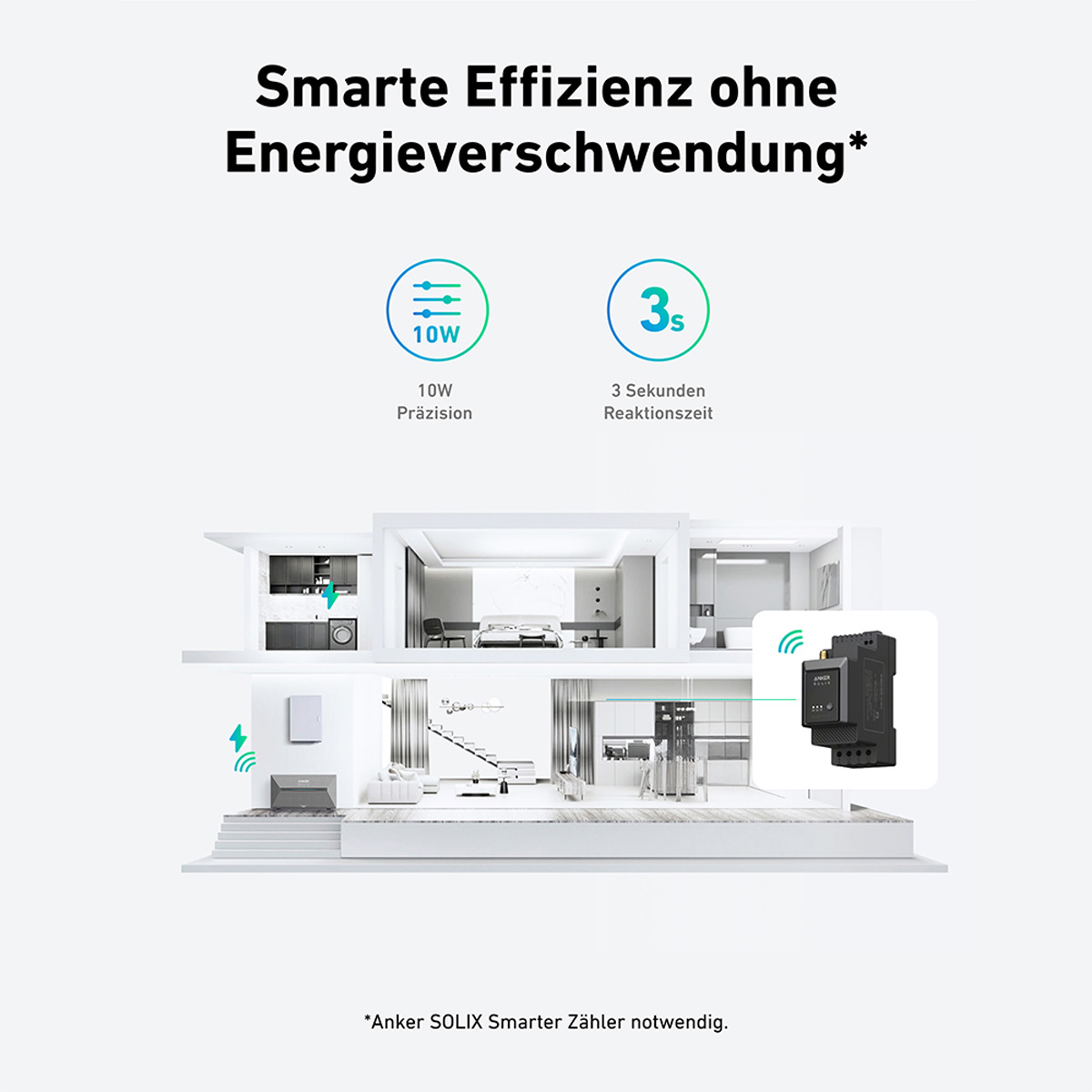 Illustration d'une maison avec des appareils domestiques intelligents et des mesures d'efficacité énergétique.