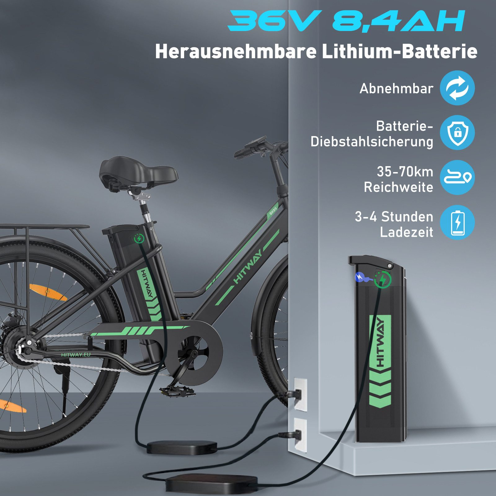 HITWAY BK8S Citybike (Laufradgröße: 26 Zoll, Damen-Rad, 281 Wh, schwarz)