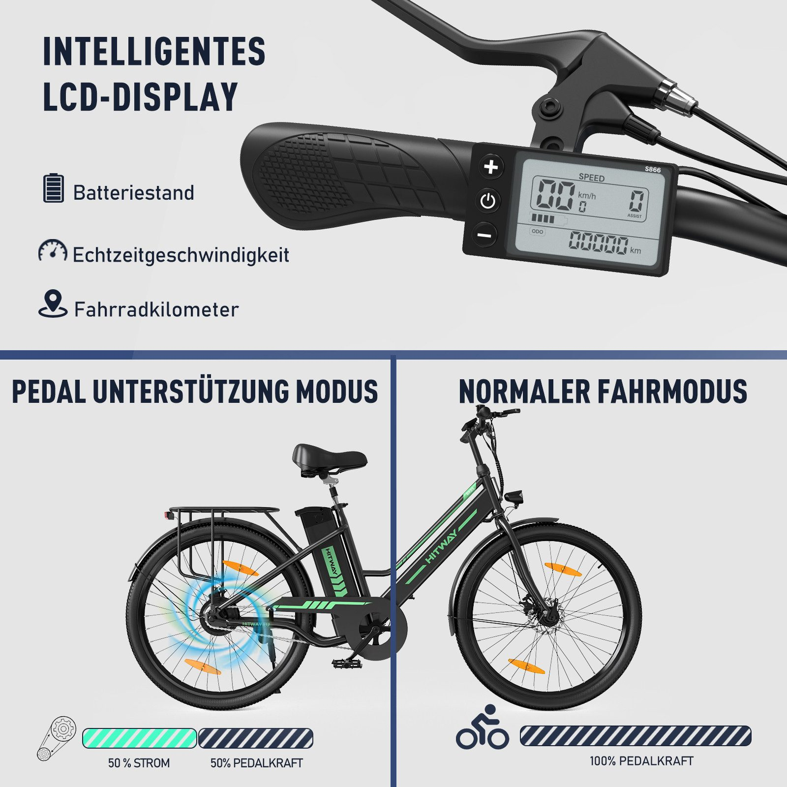 HITWAY BK8S Citybike (Laufradgröße: 26 Zoll, Damen-Rad, 281 Wh, schwarz)