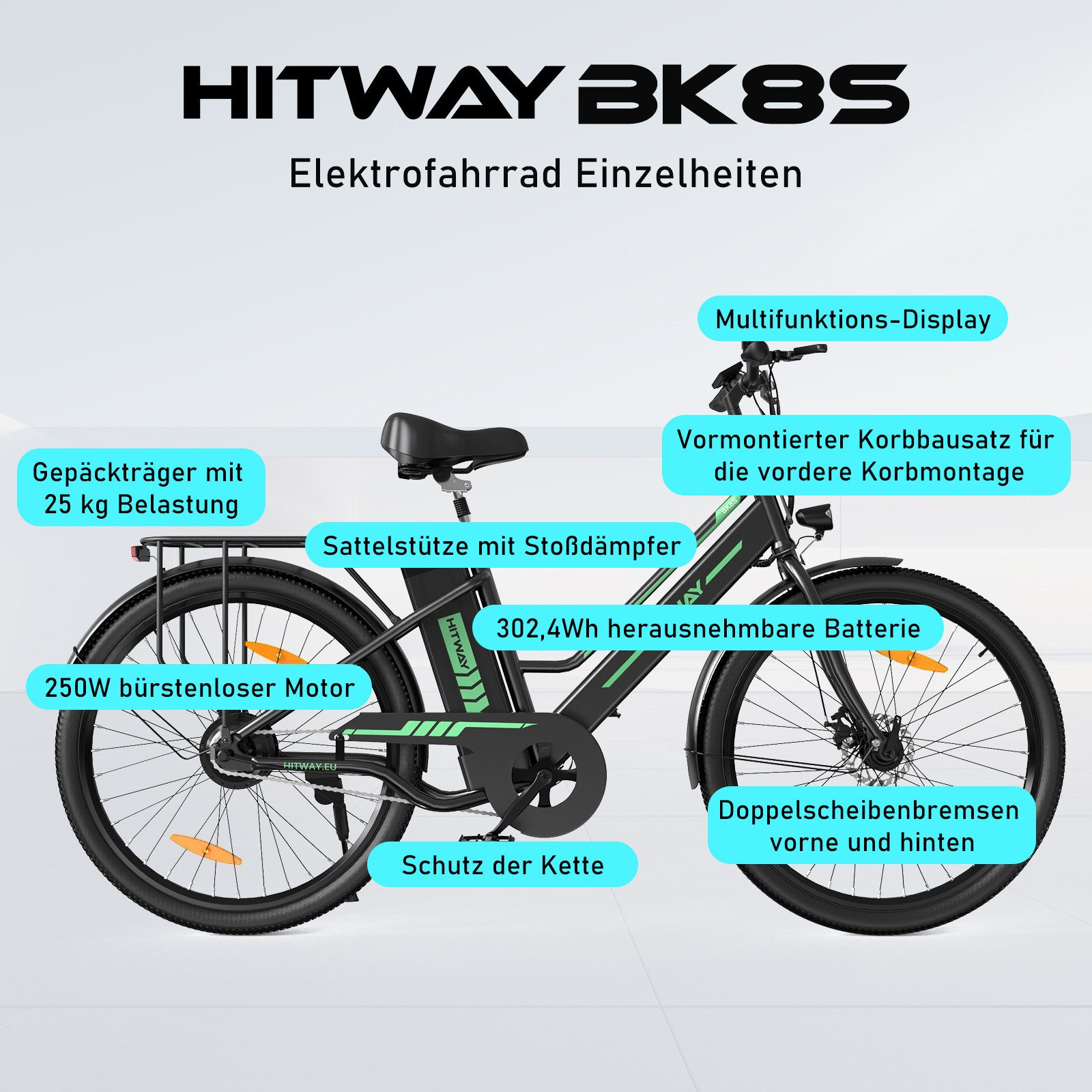 HITWAY BK8S Citybike (Laufradgröße: 26 Zoll, Damen-Rad, 281 Wh, schwarz)
