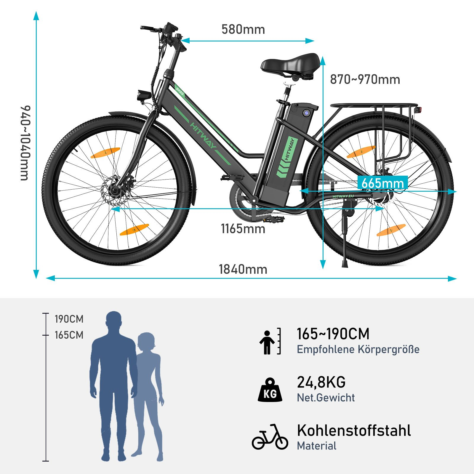 HITWAY BK8S Citybike (Laufradgröße: 26 Zoll, Damen-Rad, 281 Wh, schwarz)