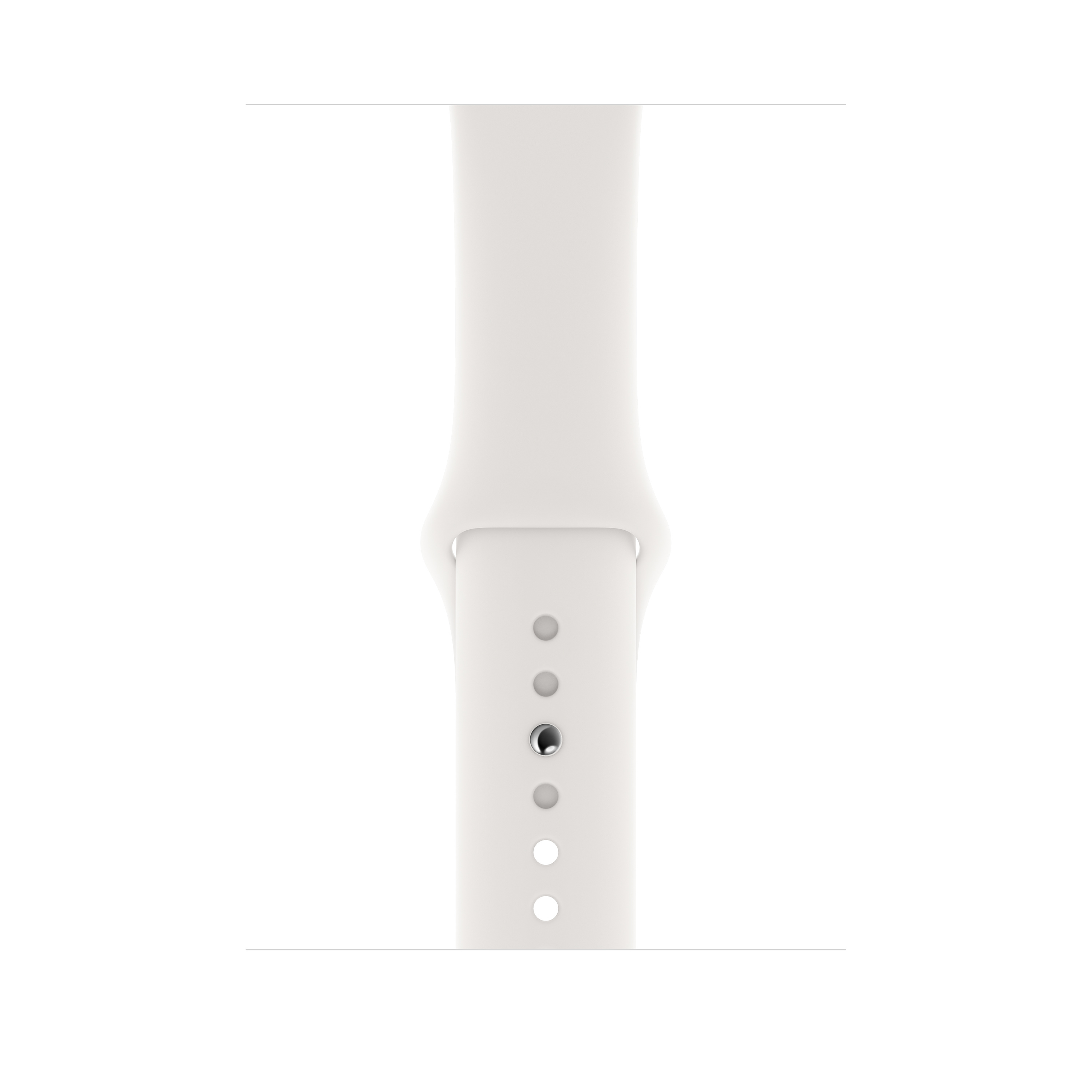 Primo piano di un cinturino bianco Apple Watch con fori.