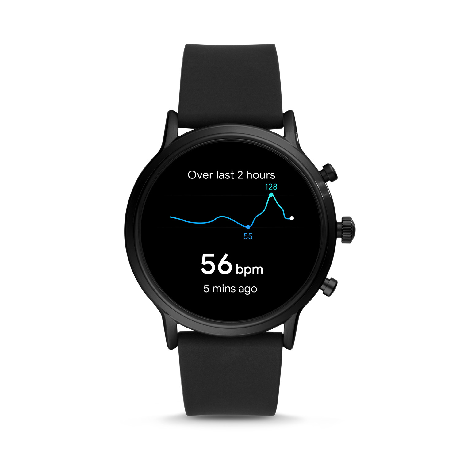Eine Smartwatch, die Herzfrequenzdaten und ein Diagramm anzeigt.