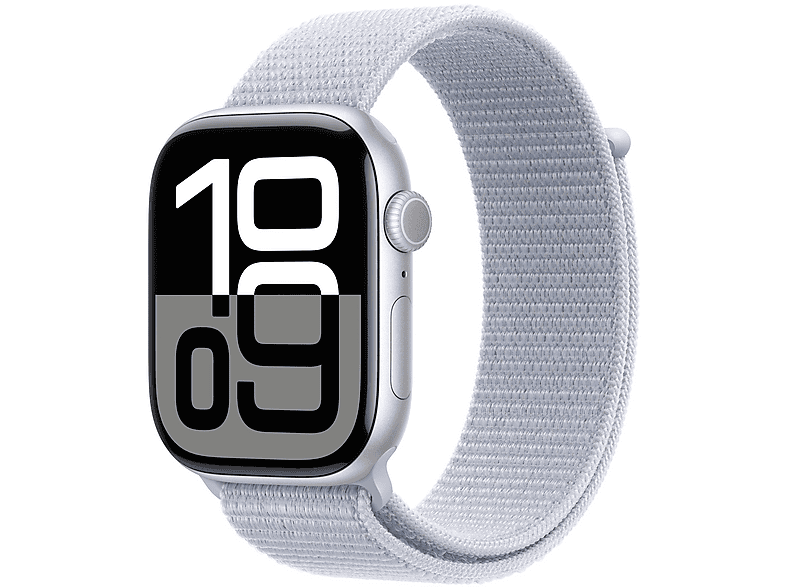 APPLE S10 GPS 46 SILVER ALU BLUE LOOP Smartwatch Aluminium Textil, 130 - 200 mm, Silber