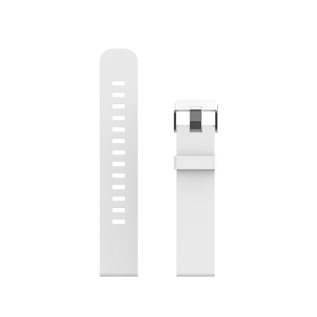 Due cinturini bianchi per smartwatch, uno con fori, l'altro con fibbia.