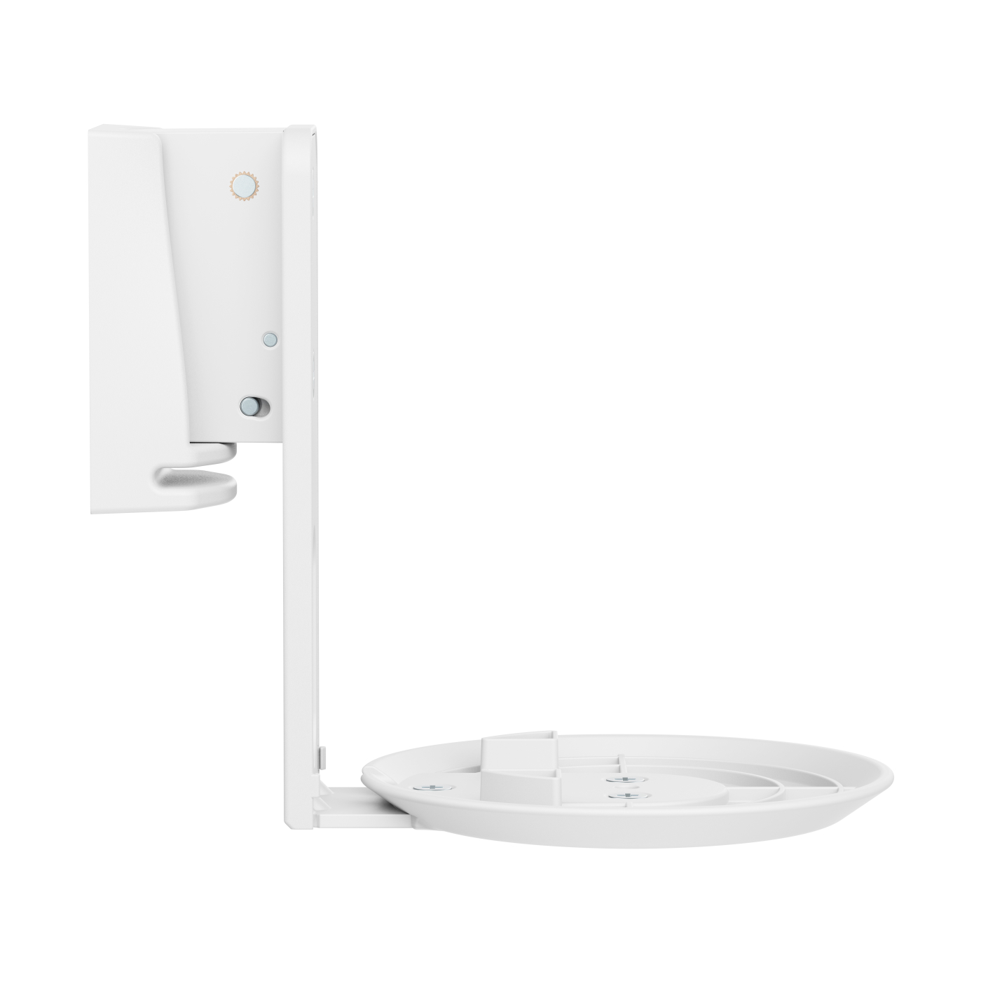 White wall mount with a shelf and a vertical support.