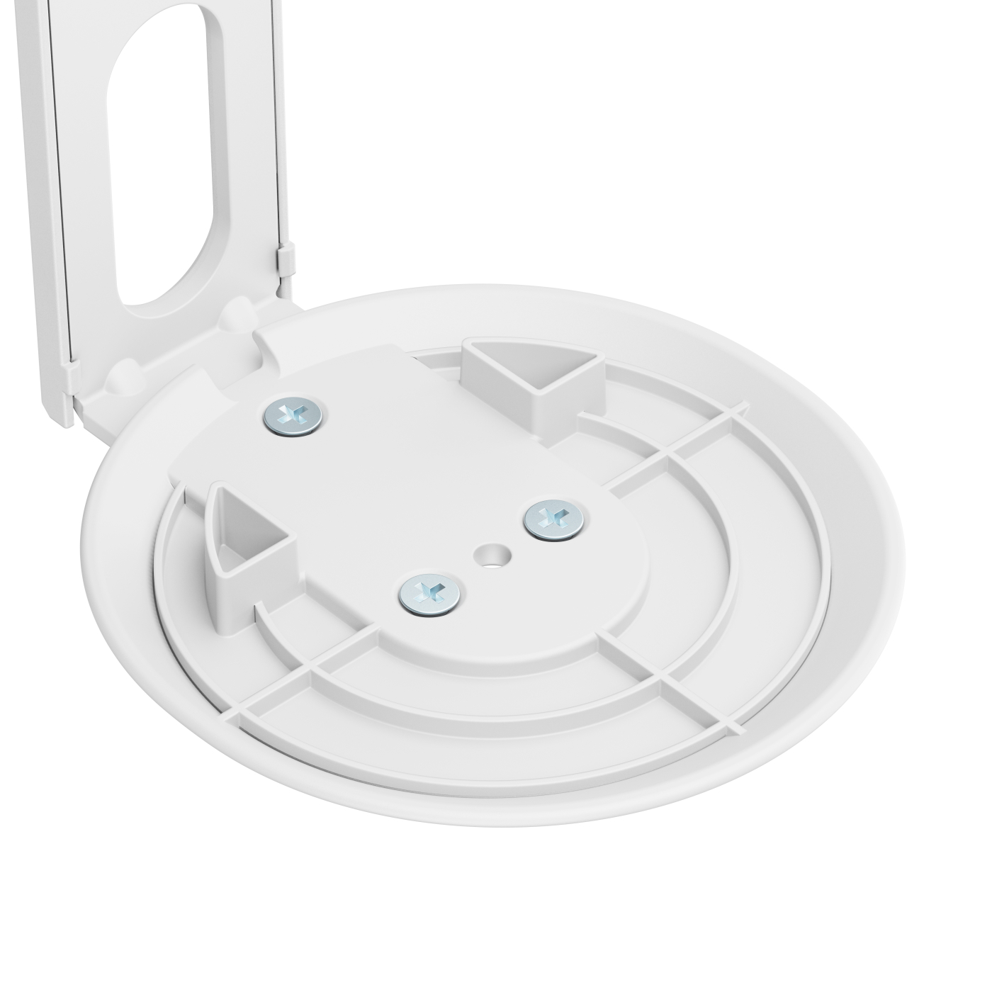 White circular base with screws, for a device.