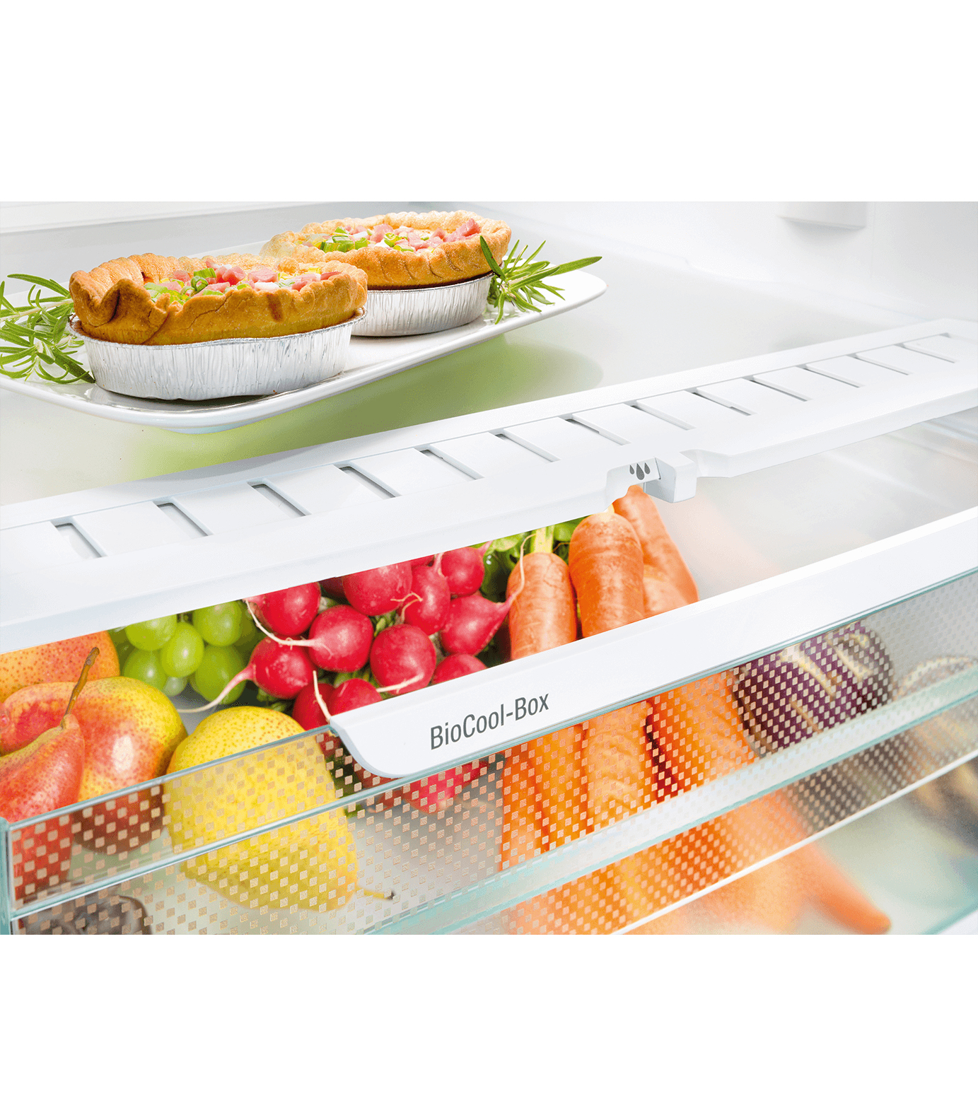 All'interno di un frigorifero, che mostra frutta e verdura nella BioCool-Box.